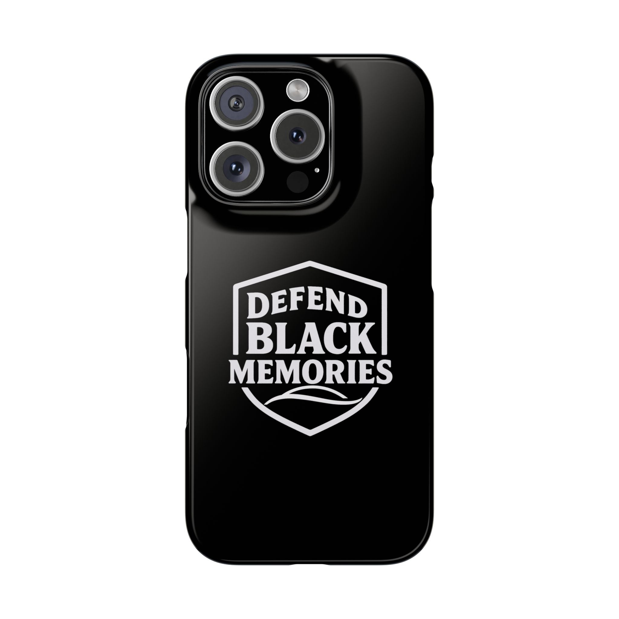 Defend Black Memories Slim Phone Case — Black Shield Typography Protective Cover