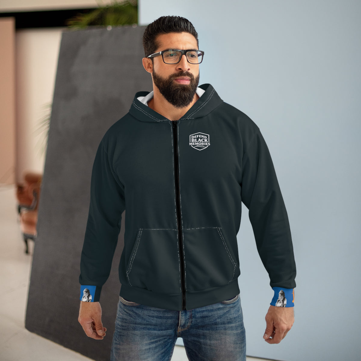 Jan Ernst Matzeliger  AOP Back Graphic, Zip Hoodie-Grey (City Champs)