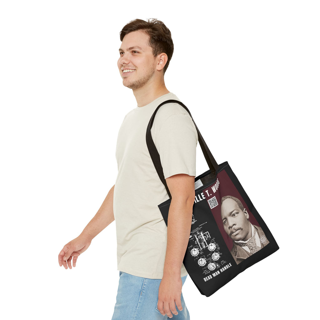 Granville T. Woods Historical Portrait Black Tote Bag (Trans/Brown Block)