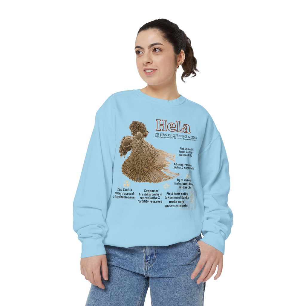 Defend Black Memories: Unisex, HeLa Immortal-Henrietta Lack Garment-Dyed Sweatshirt
