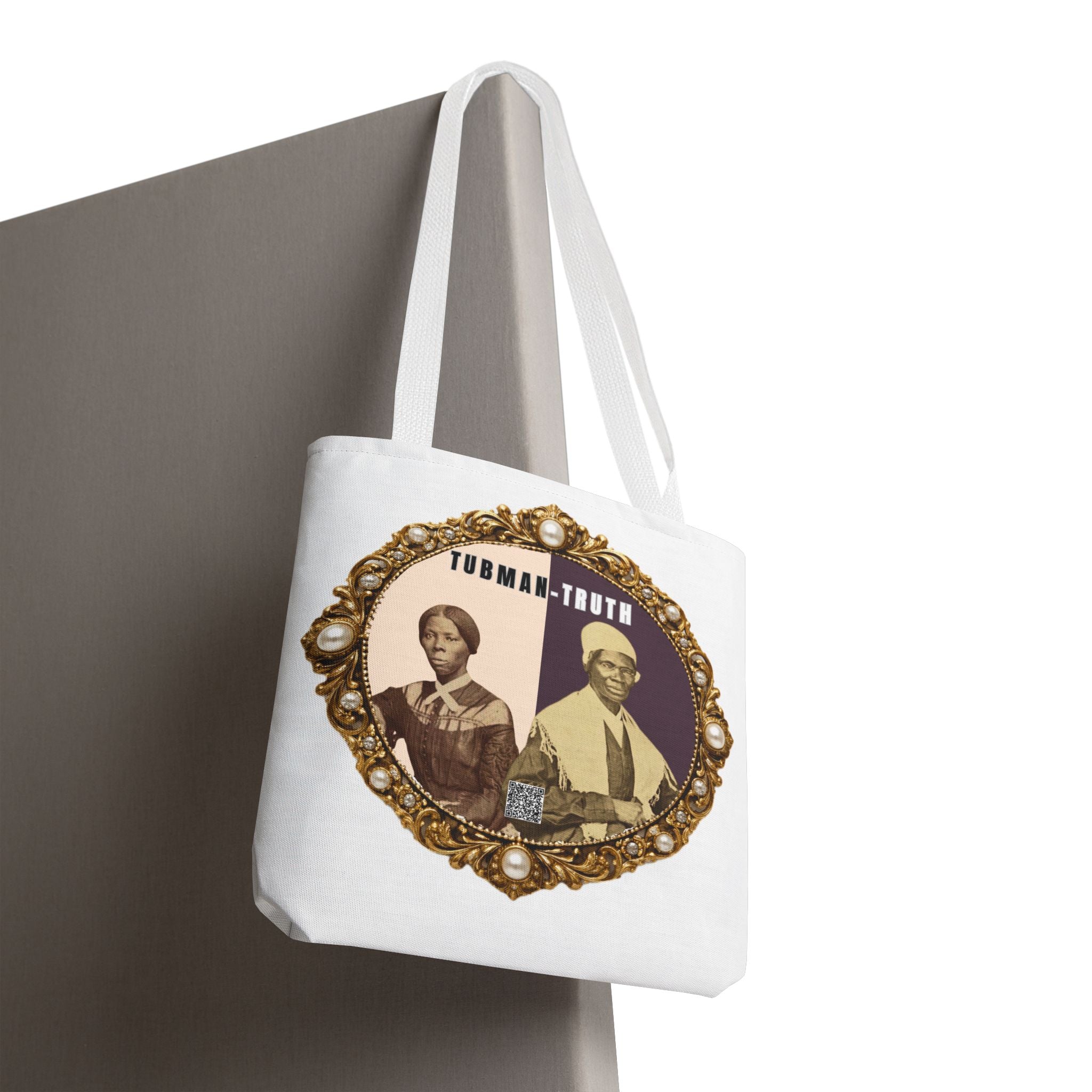 Tubman-Truth Brooch Graphic Tote Bag (White)
