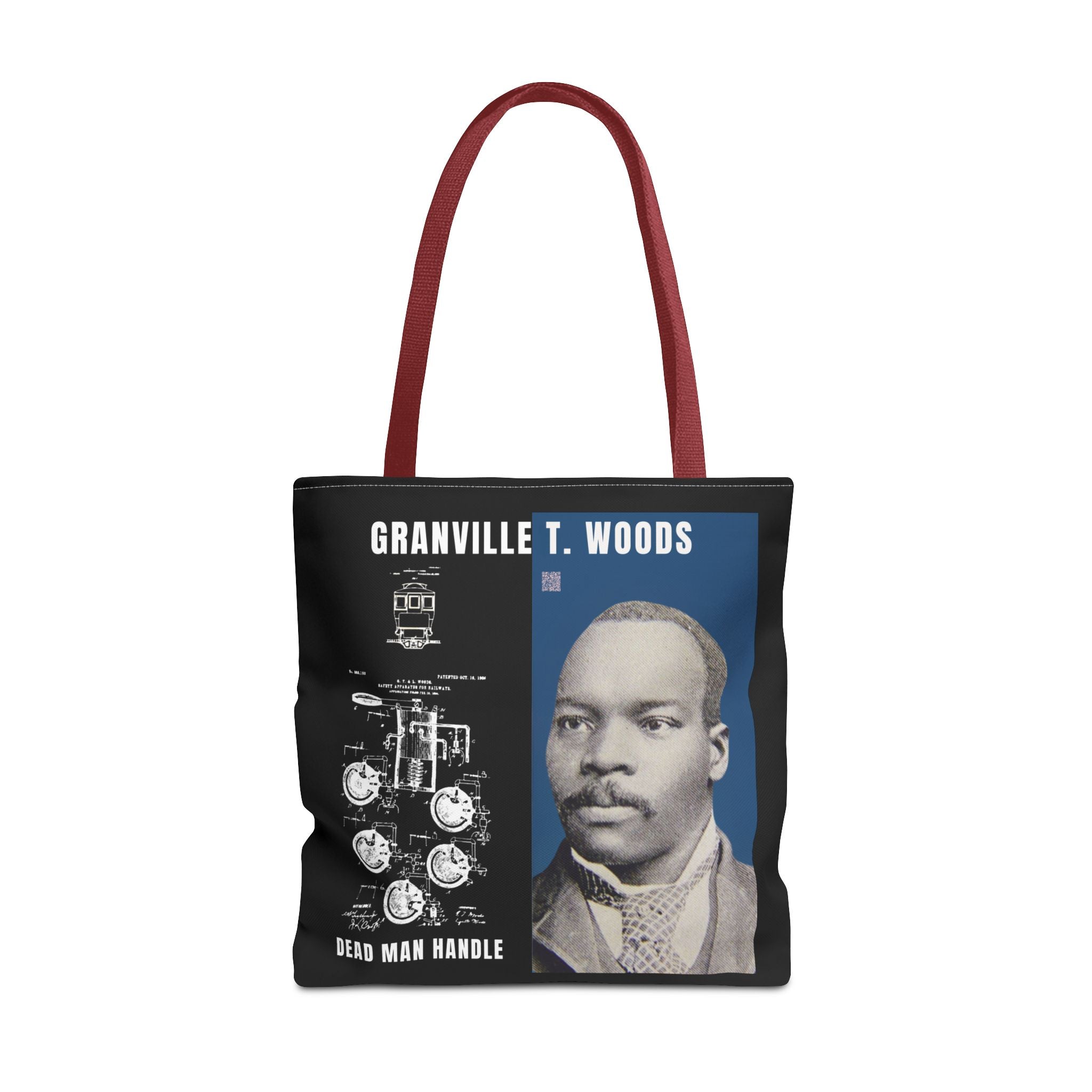 Granville T. Woods Historical Portrait Black Tote Bag (Trans/Dark Cerulean Block)