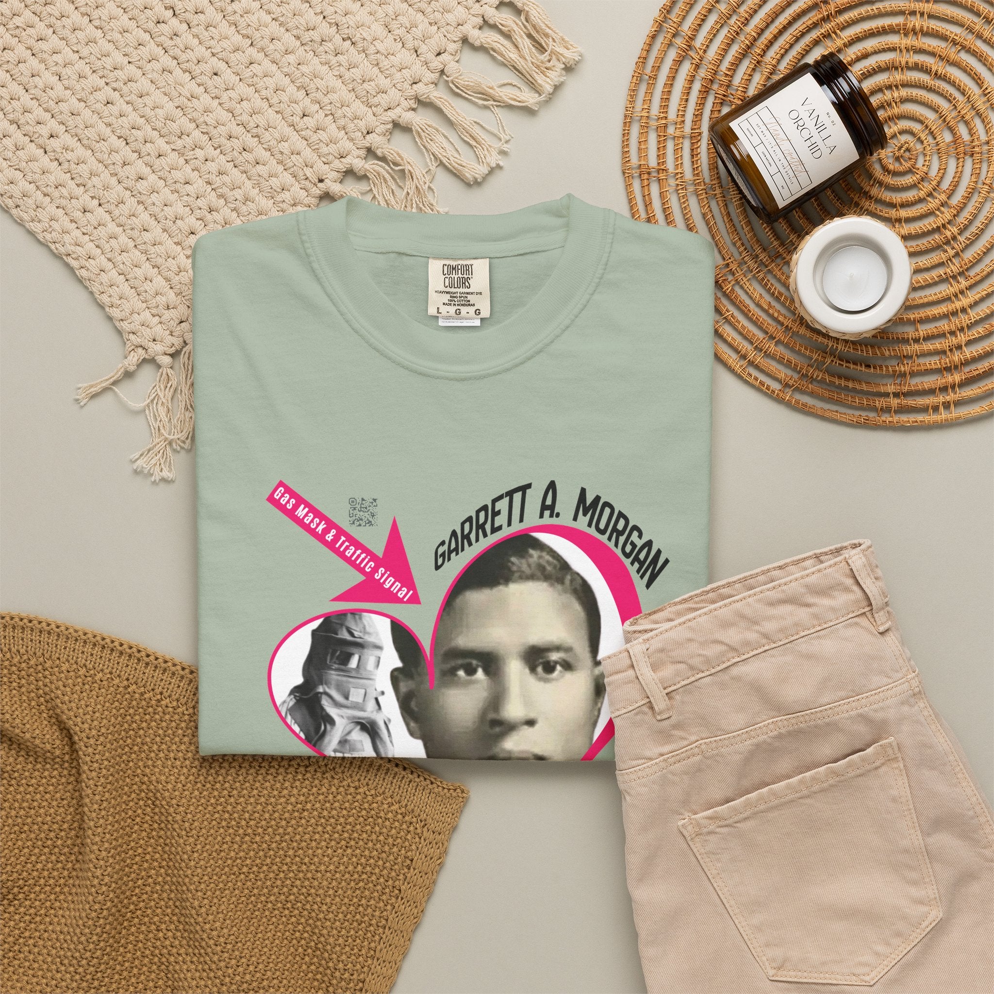 Garrett A. Morgan Oversize Heart Tribute Tee — Inventor of Traffic Signal & Gas Mask with QR Bio