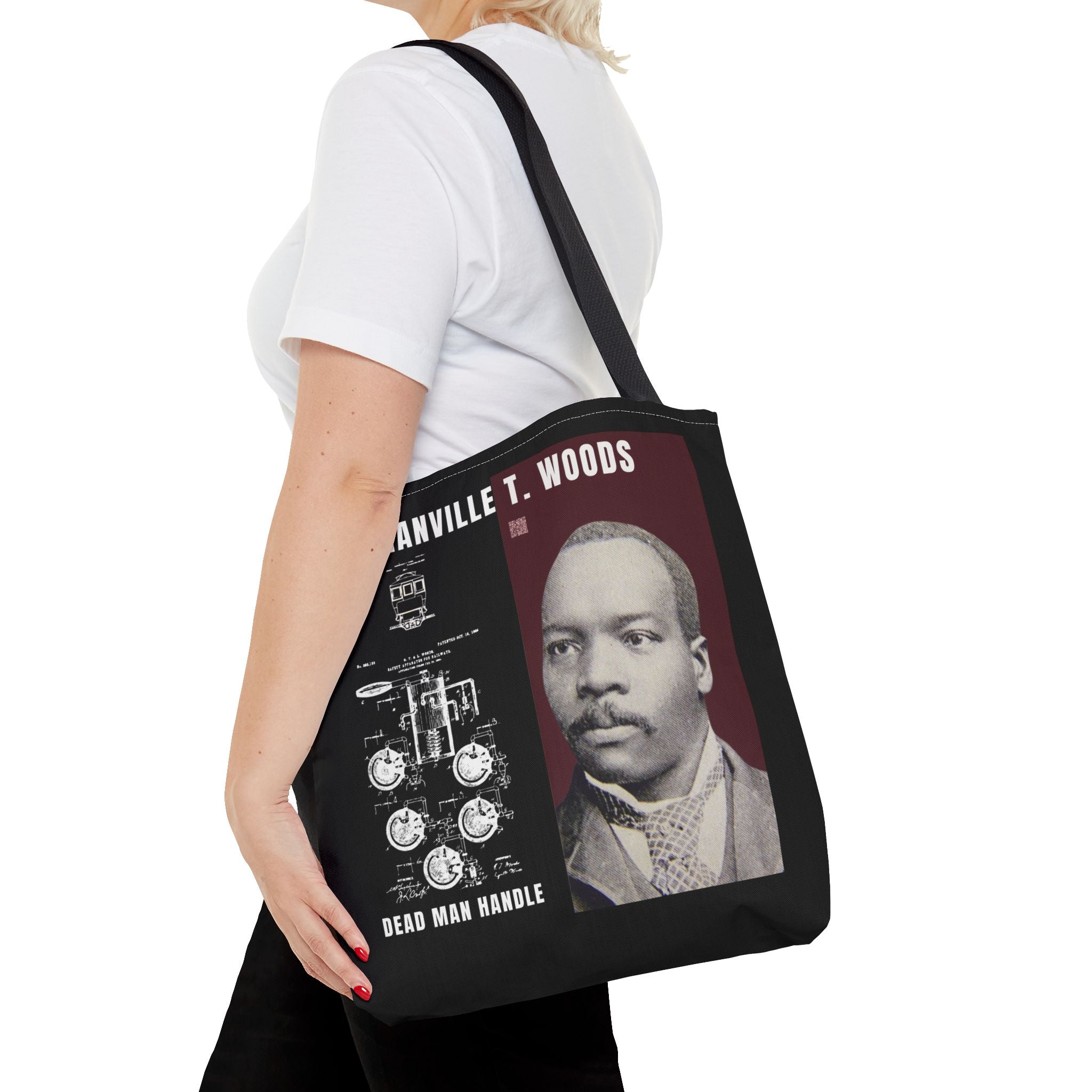 Granville T. Woods Historical Portrait Black Tote Bag (Trans/Brown Block)