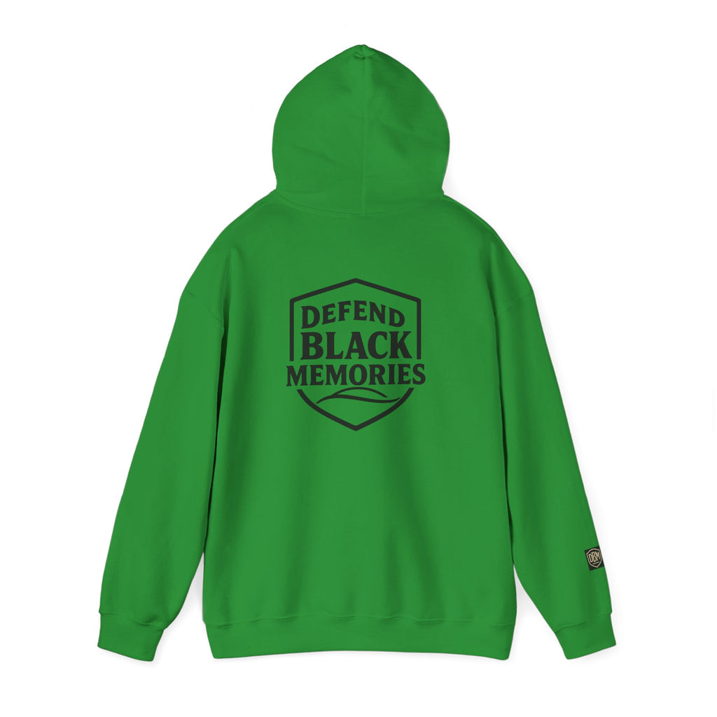 Defend Black Memories: Elijah McCoy Historical Black Portrait Big Back Logo Hoodie