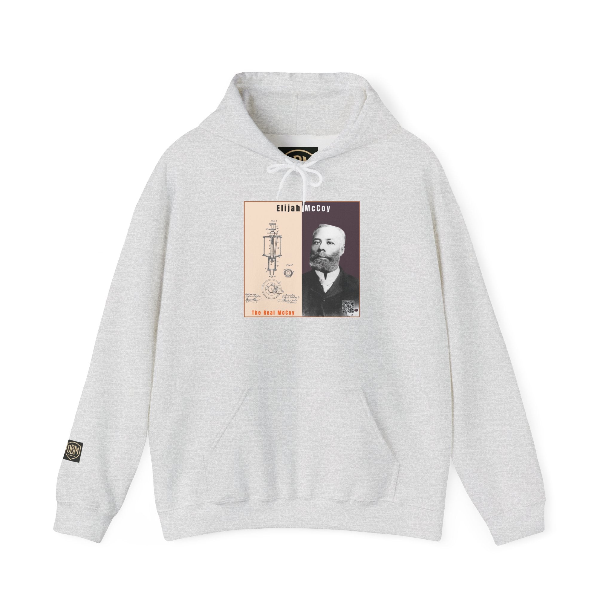 Defend Black Memories: Elijah McCoy Historical Black Portrait Big Back Logo Hoodie