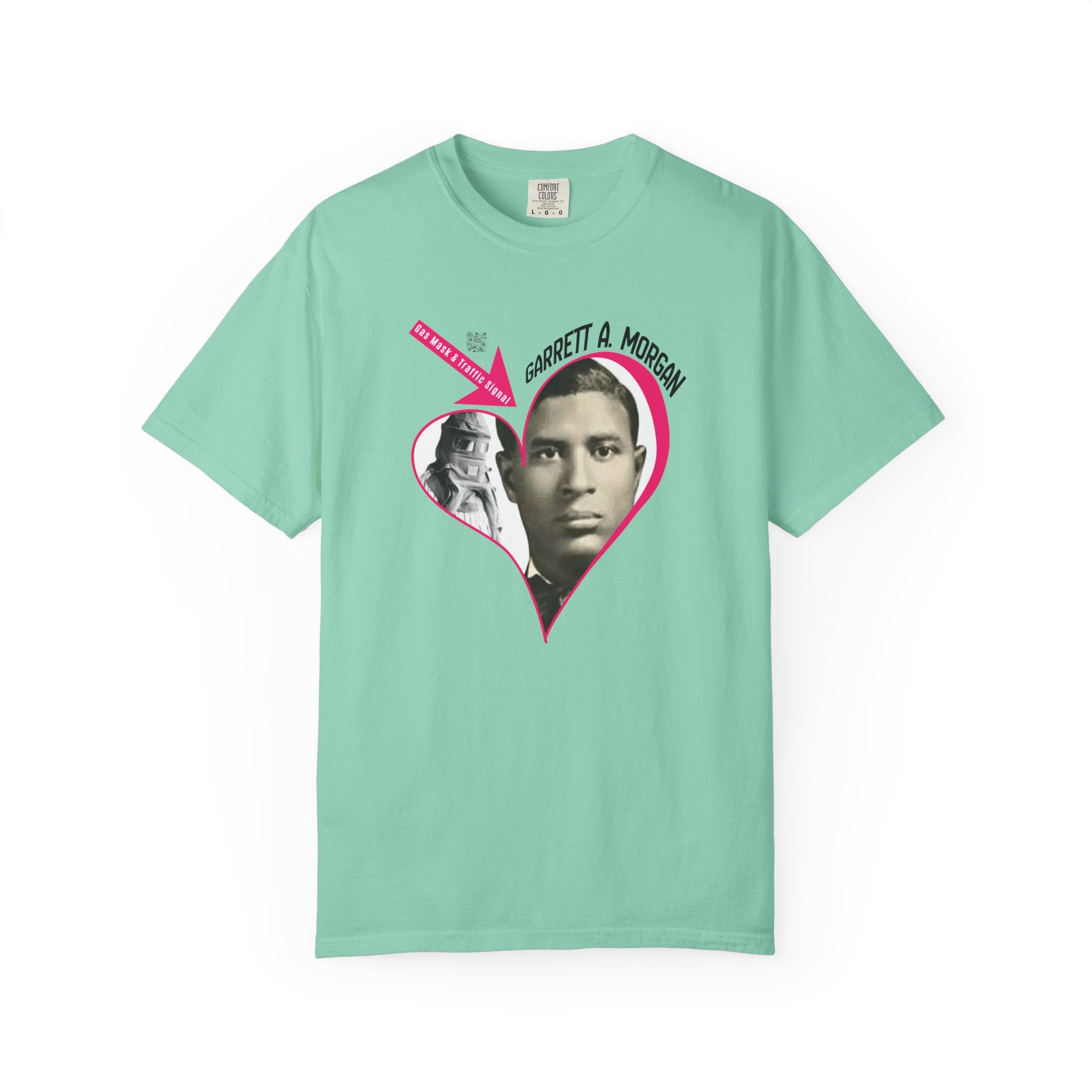 Garrett A. Morgan Oversize Heart Tribute Tee — Inventor of Traffic Signal & Gas Mask with QR Bio