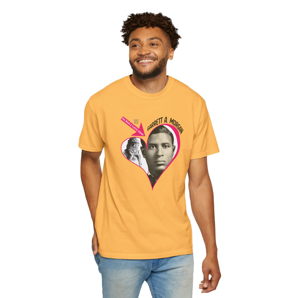 Garrett A. Morgan Oversize Heart Tribute Tee — Inventor of Traffic Signal & Gas Mask with QR Bio