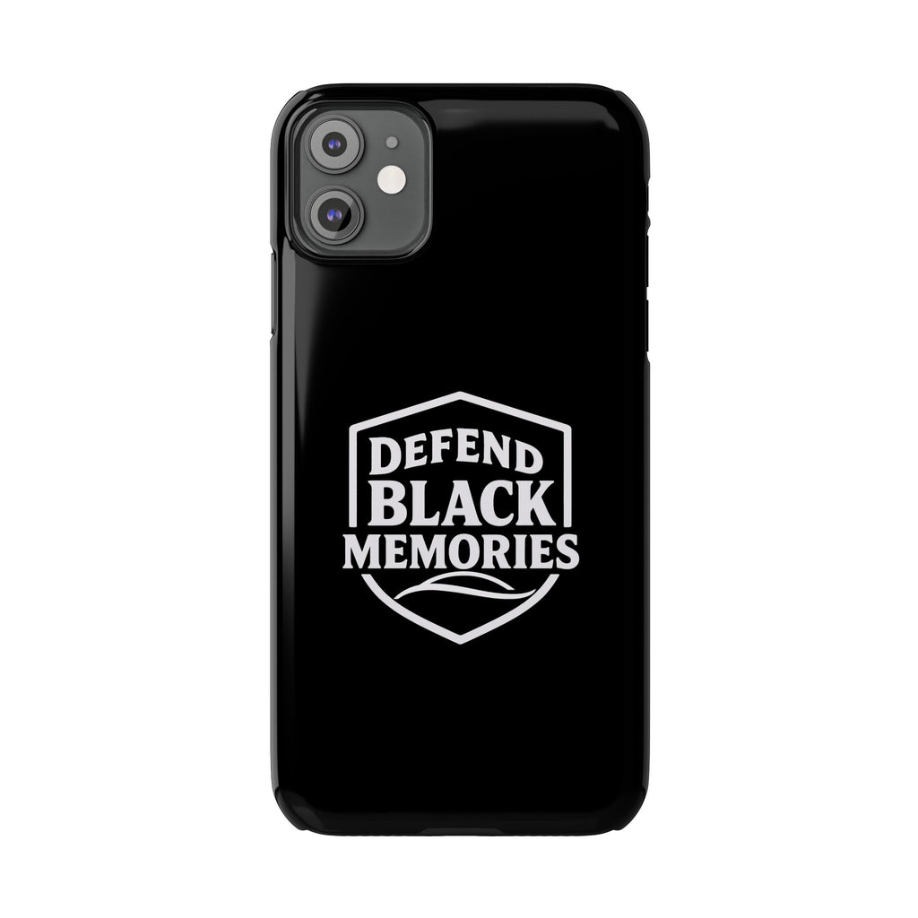 Defend Black Memories Slim Phone Case — Black Shield Typography Protective Cover