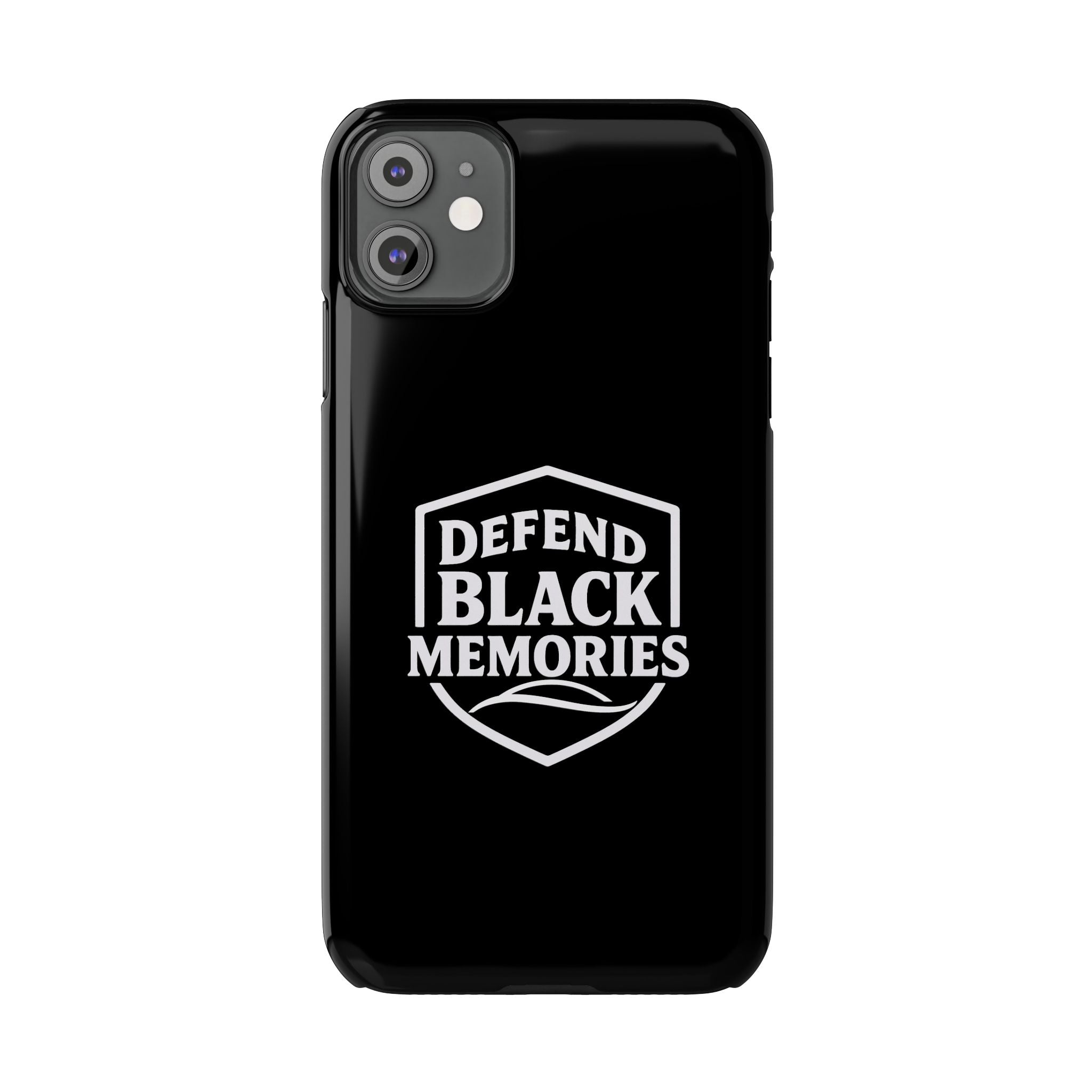 Defend Black Memories Slim Phone Case — Black Shield Typography Protective Cover