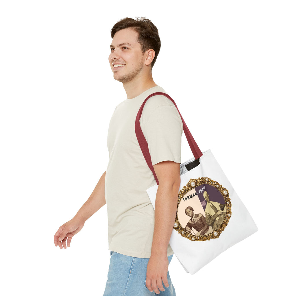 Tubman-Truth Brooch Graphic Tote Bag (White)