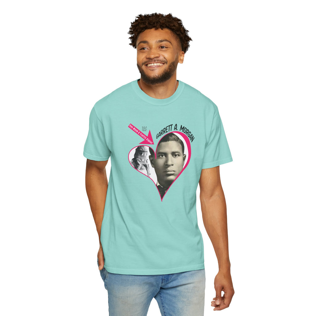 Garrett A. Morgan Oversize Heart Tribute Tee — Inventor of Traffic Signal & Gas Mask with QR Bio