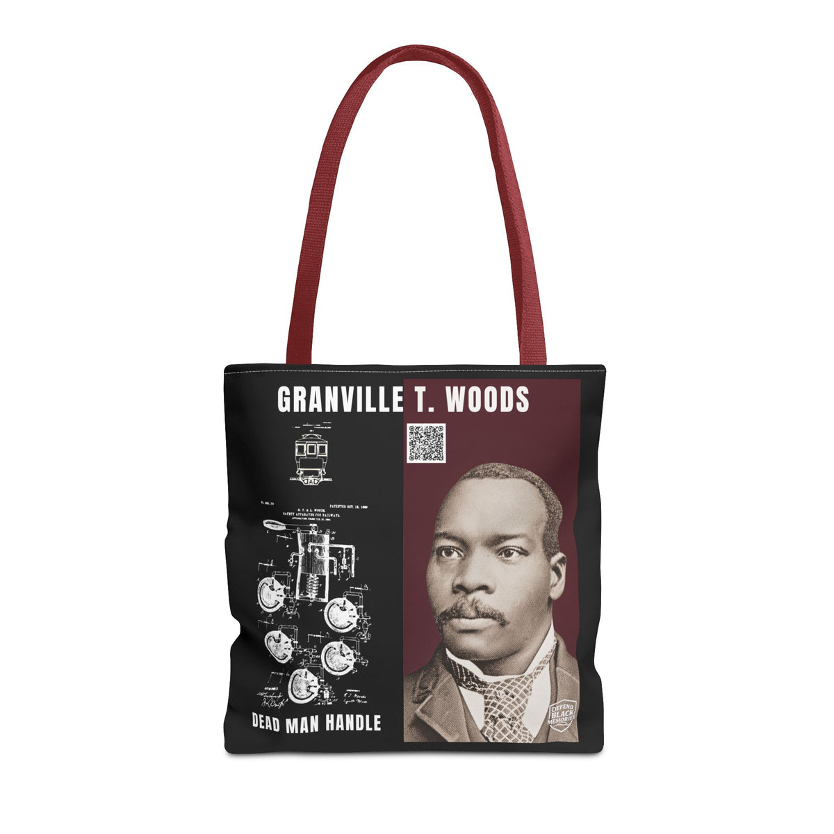 Granville T. Woods Historical Portrait Black Tote Bag (Trans/Brown Block)