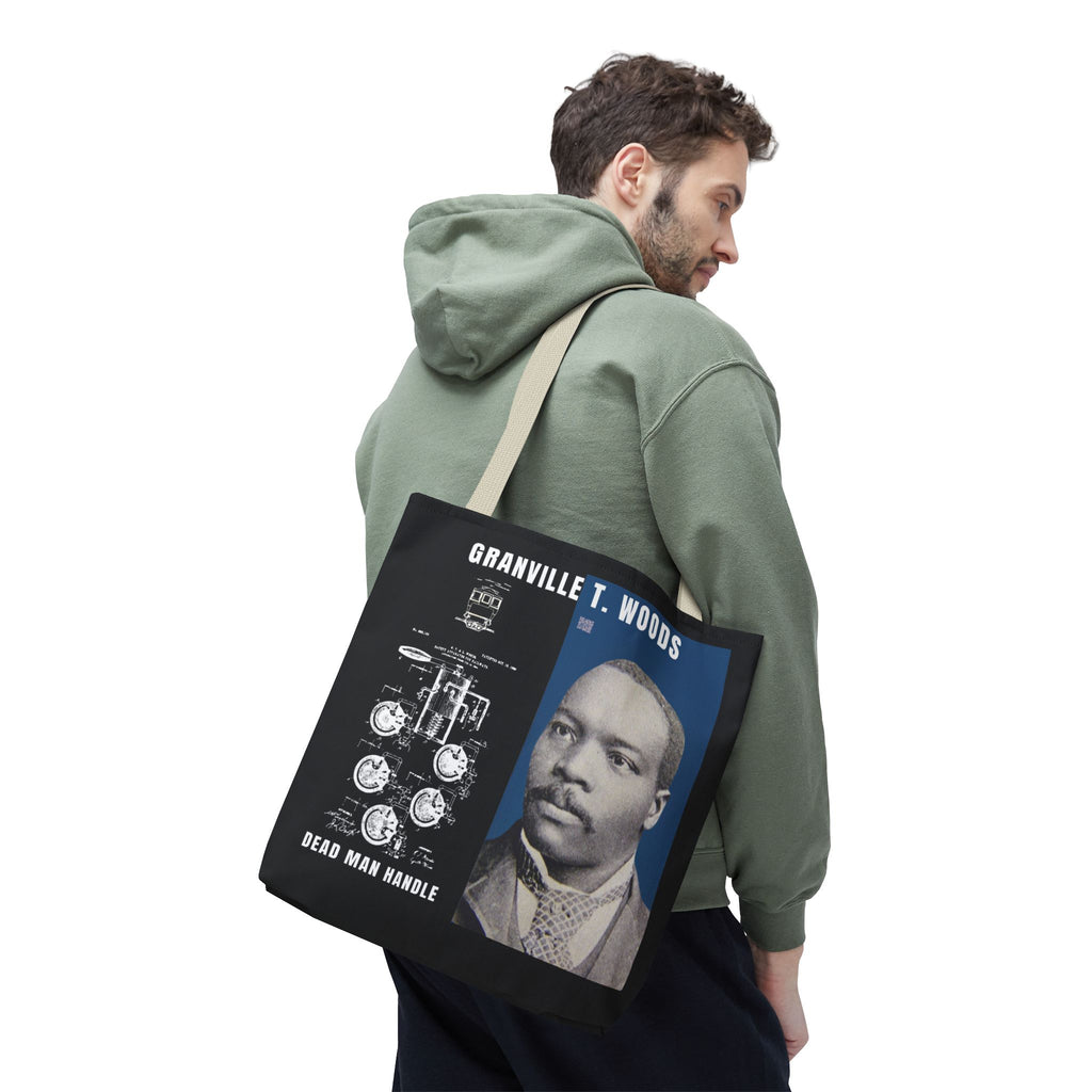 Granville T. Woods Historical Portrait Black Tote Bag (Trans/Dark Cerulean Block)