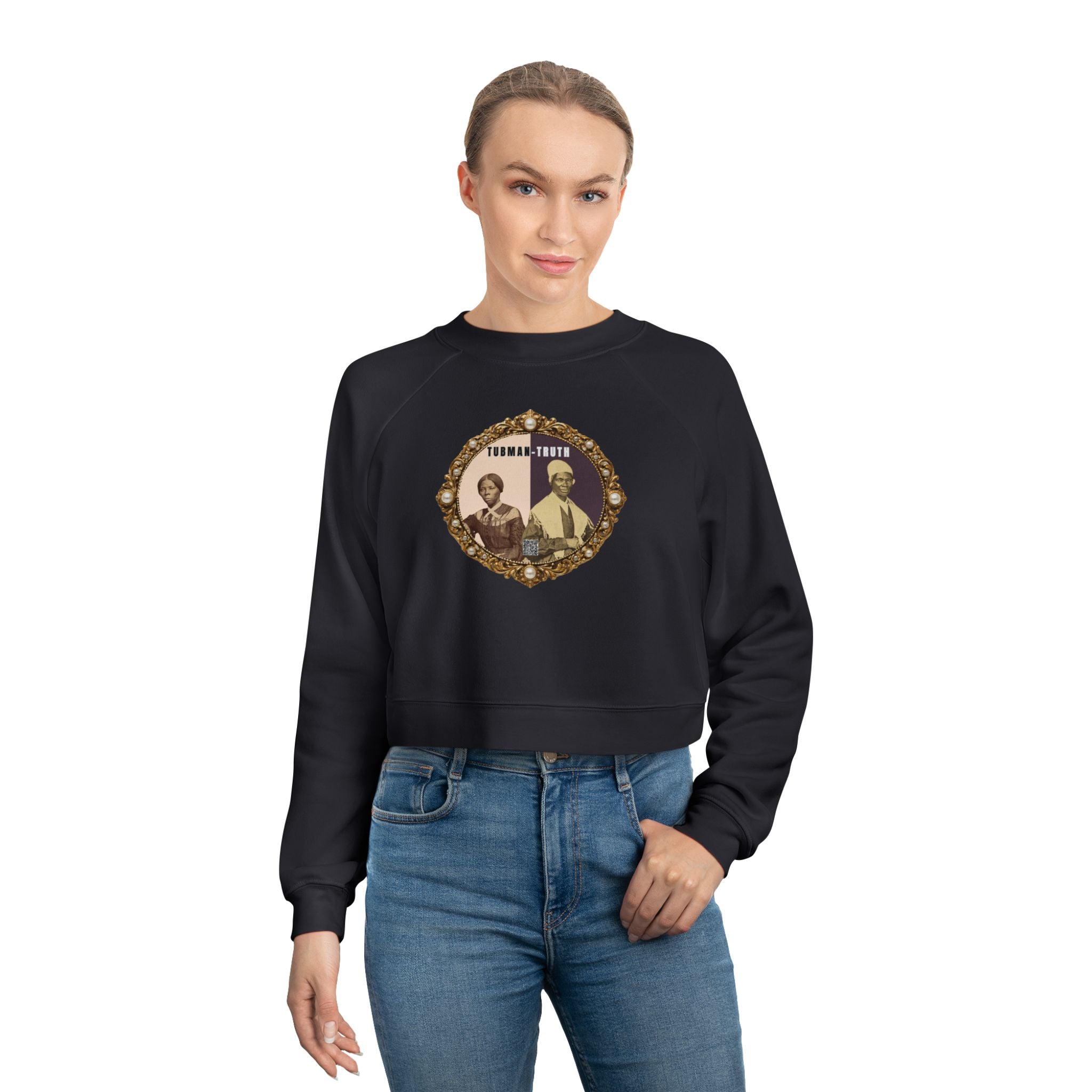 Tubman-Truth, Front Brooch Graphic, Women's Cropped Fleece Pullover
