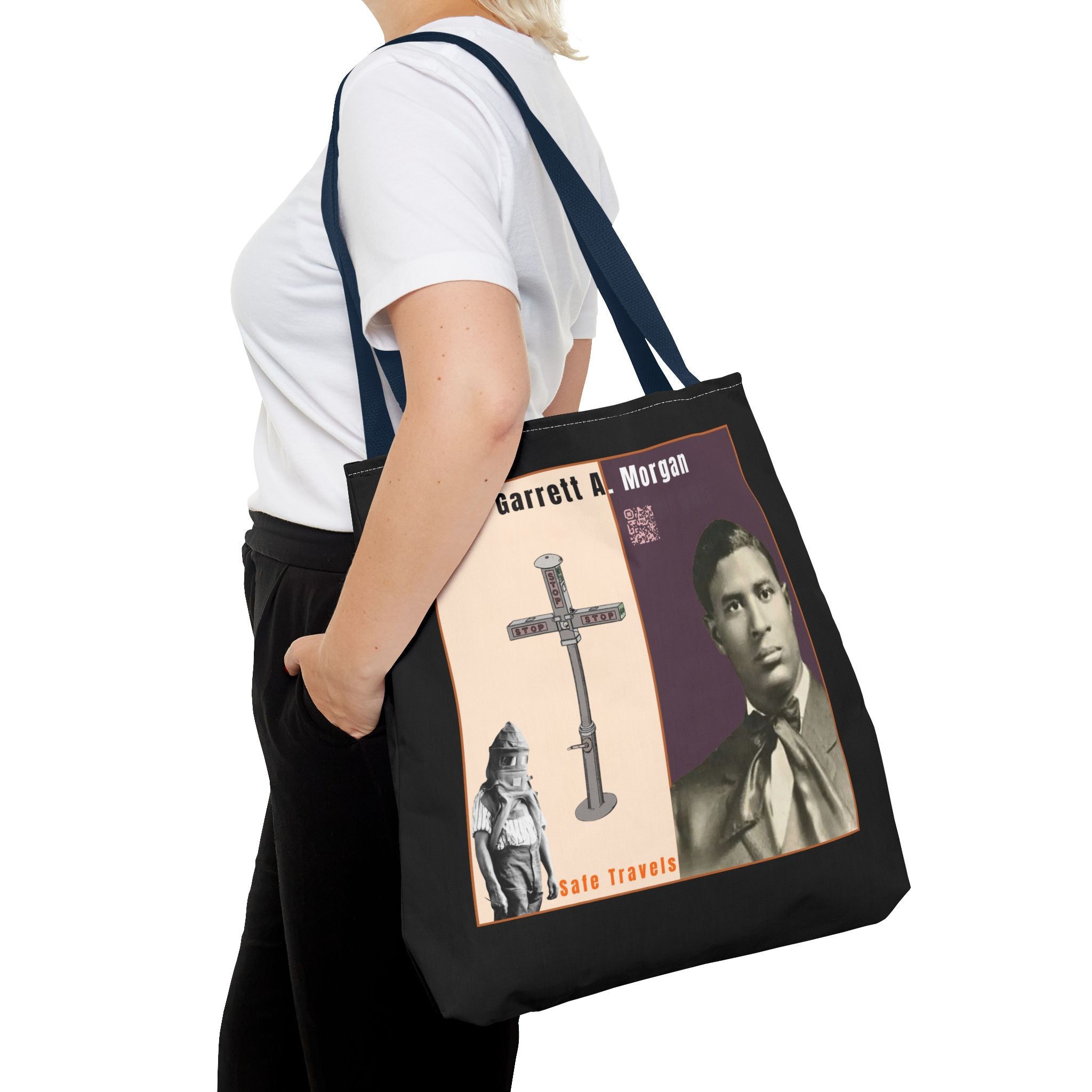 Garrett A. Morgan Tribute Tote Bag — Black Brilliance Spotlight with QR Code