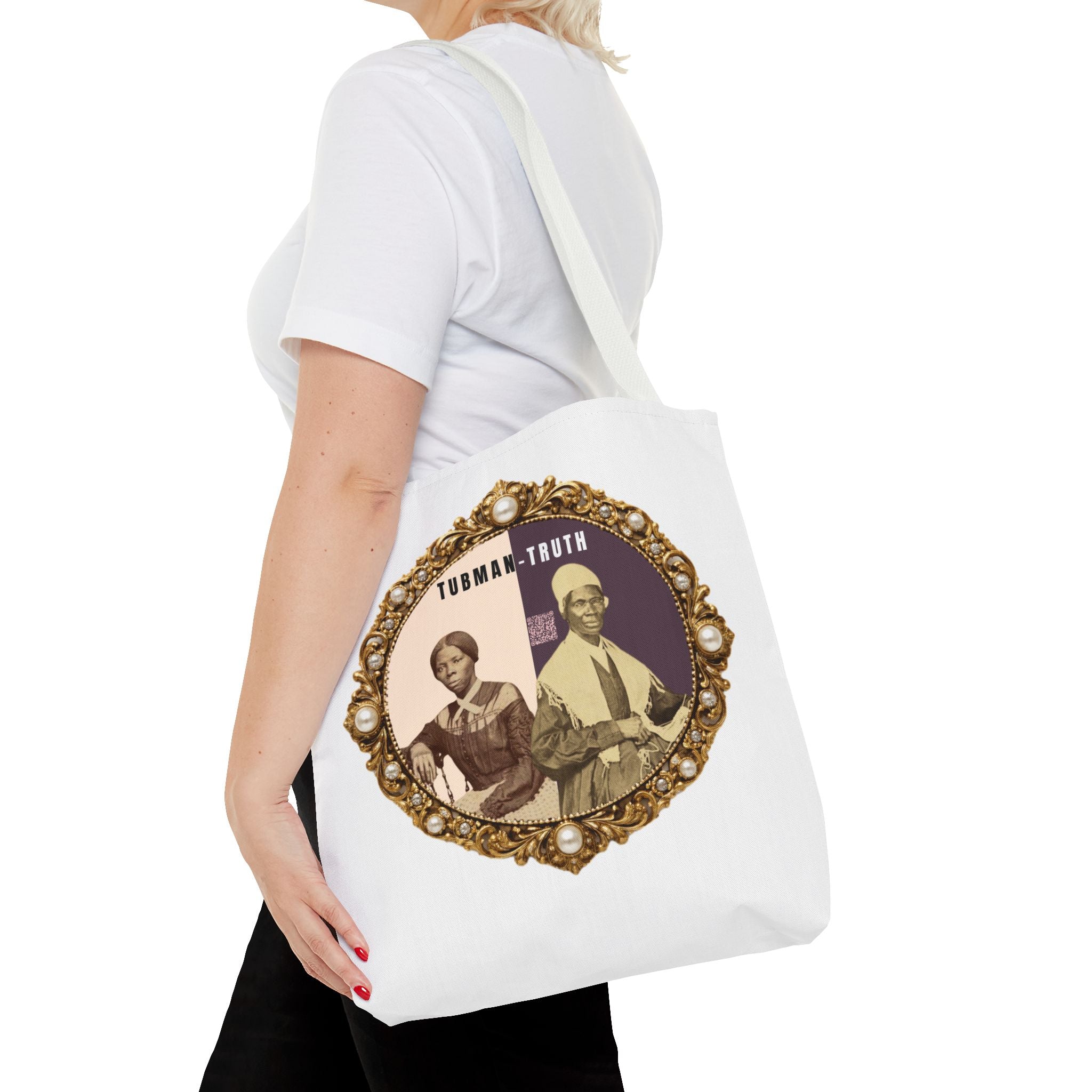 Tubman-Truth Brooch Graphic Tote Bag (White)
