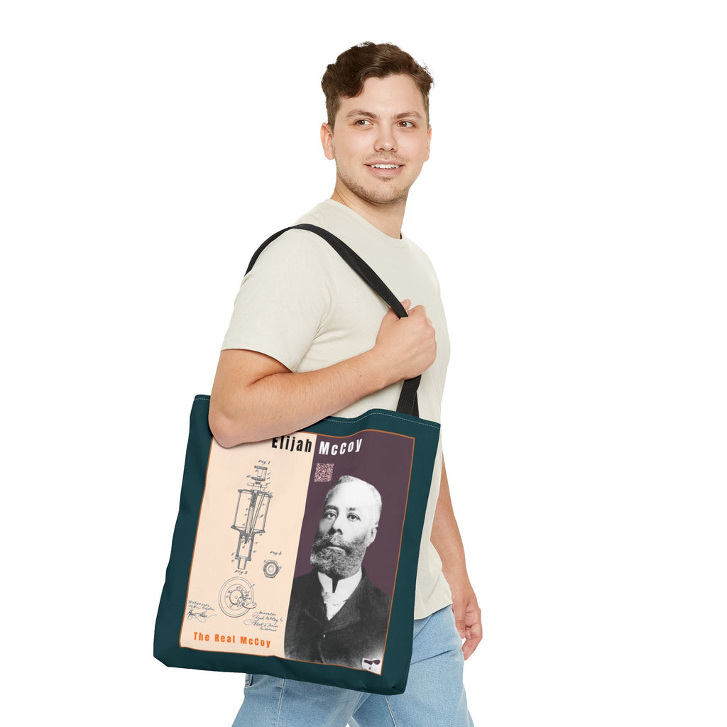 Elijah McCoy 'The Real McCoy' Tote Bag — Inspirational History Tribute (Muted Teal)