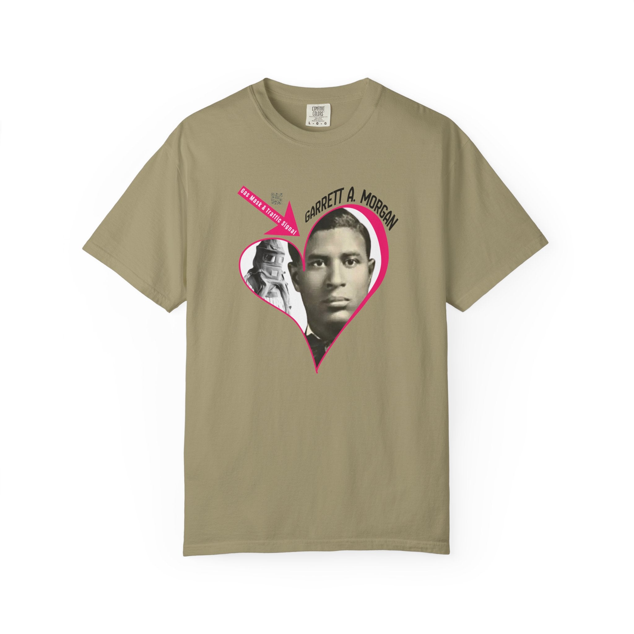 Garrett A. Morgan Oversize Heart Tribute Tee — Inventor of Traffic Signal & Gas Mask with QR Bio