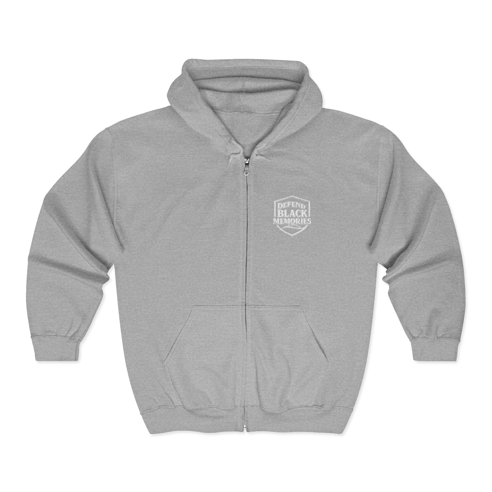 Defend Black Memories:Retro Shield Zip Hoodie — Minimal Crest Full-Zip Sweatshirt