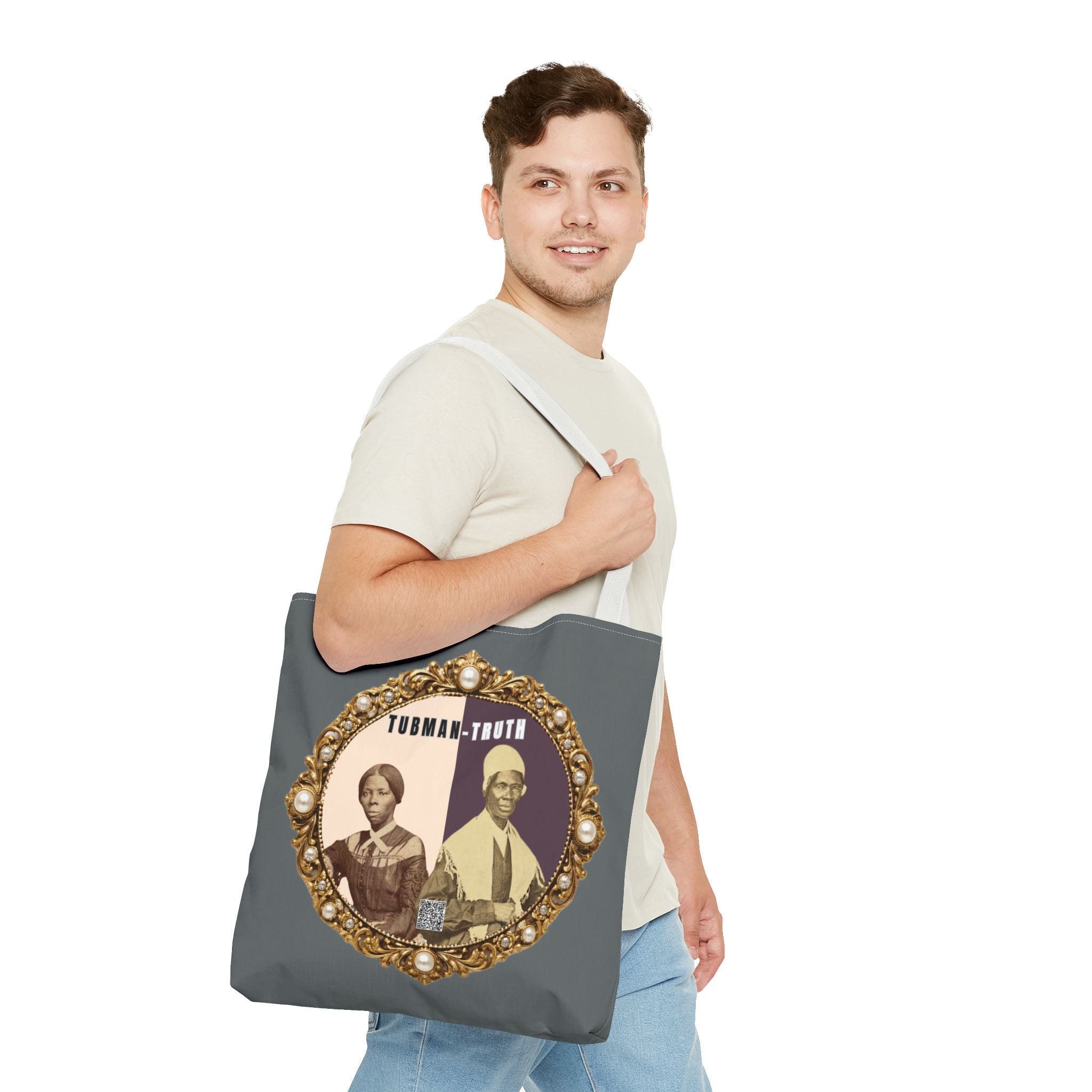 Tubman-Truth Brooch Graphic Tote Bag (Dark grey)