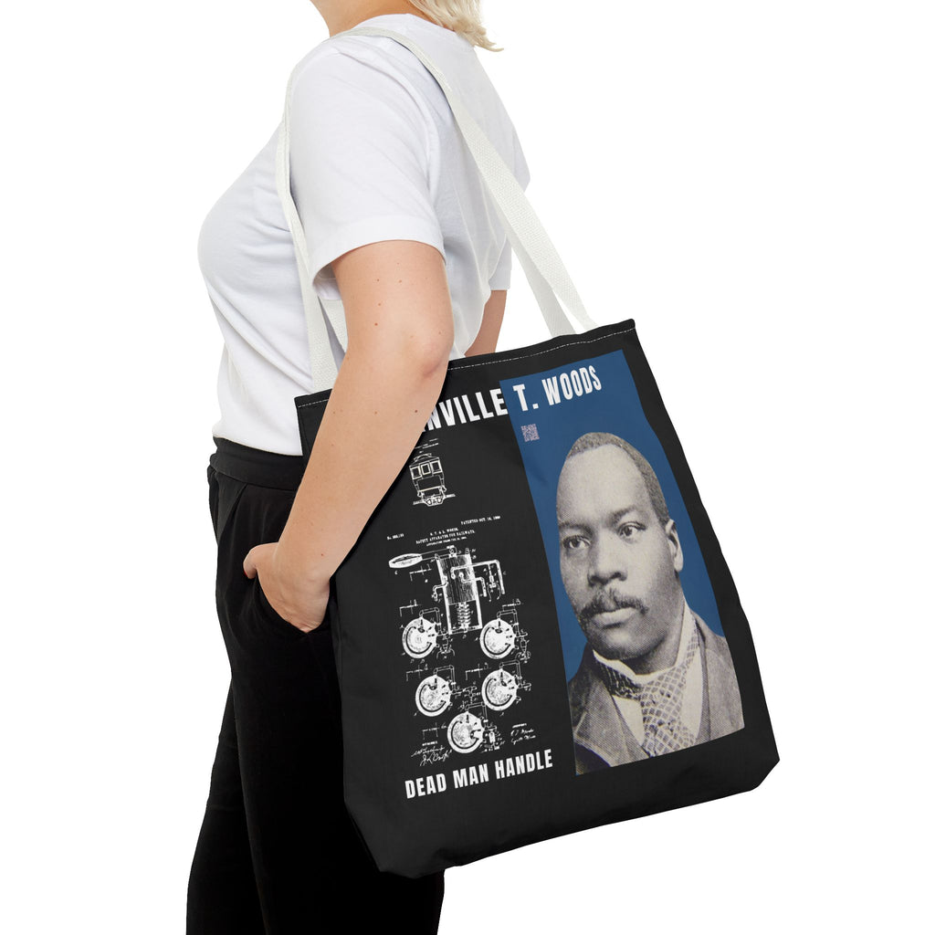 Granville T. Woods Historical Portrait Black Tote Bag (Trans/Dark Cerulean Block)