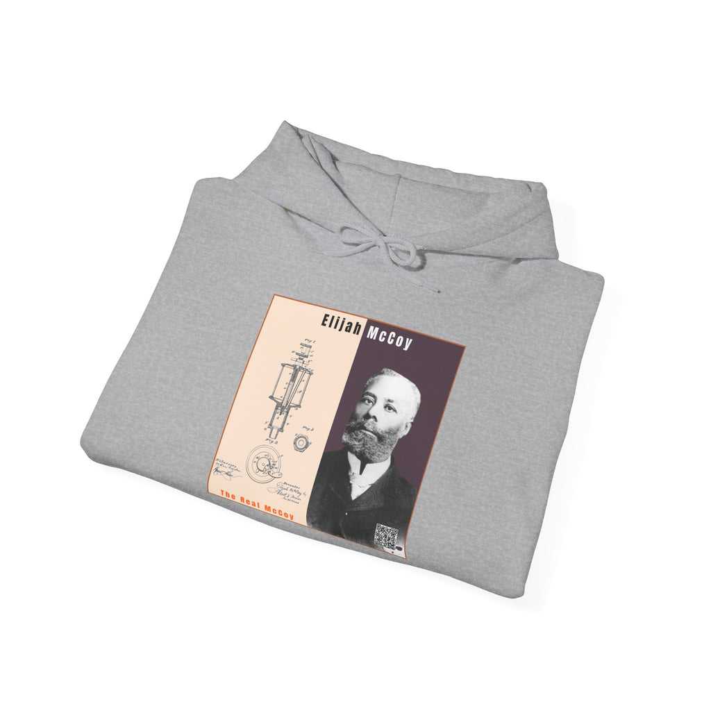 Defend Black Memories: Elijah McCoy Historical Black Portrait Big Back Logo Hoodie