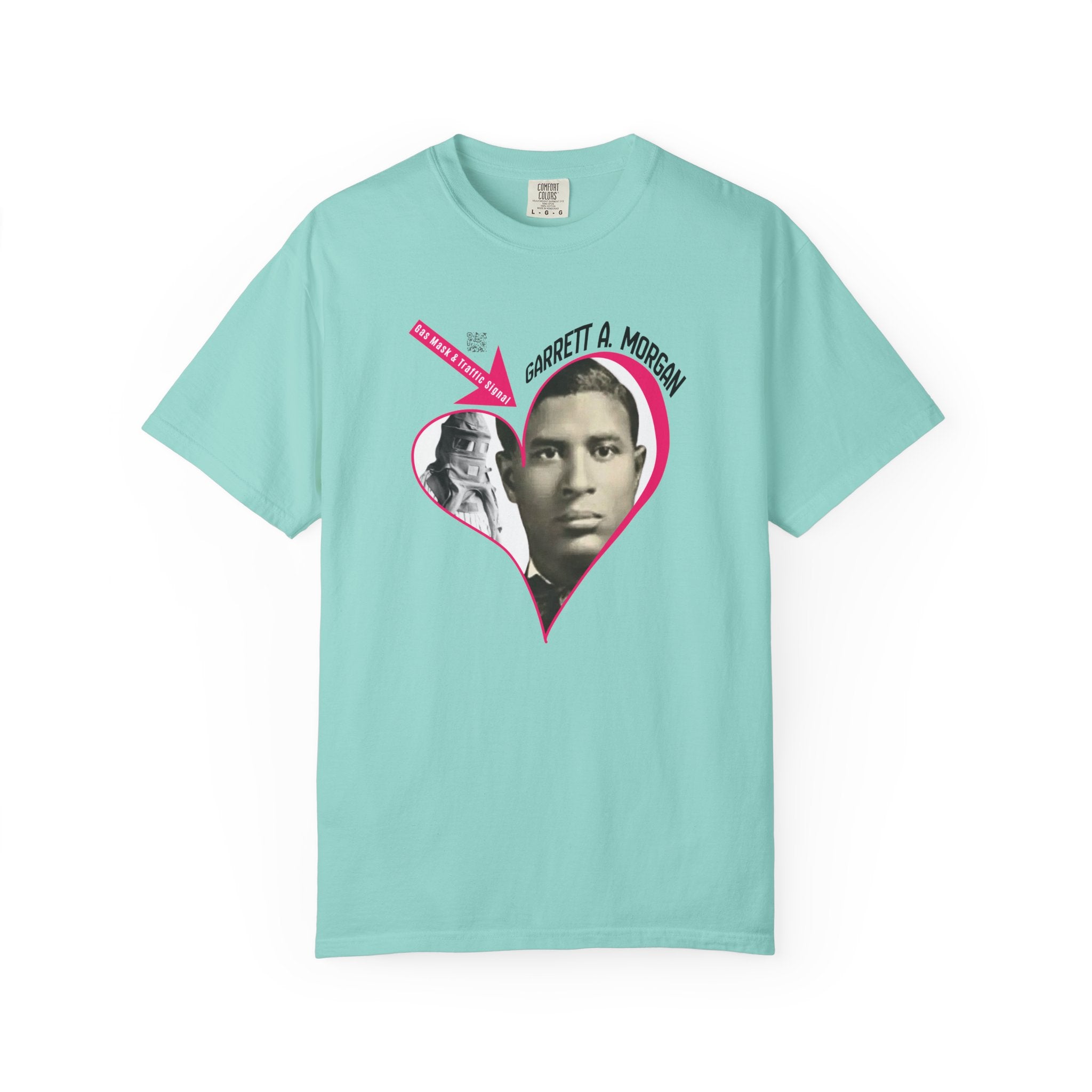 Garrett A. Morgan Oversize Heart Tribute Tee — Inventor of Traffic Signal & Gas Mask with QR Bio