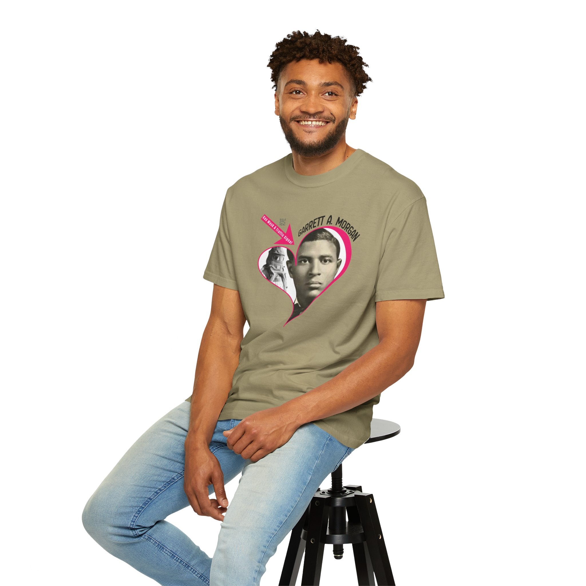 Garrett A. Morgan Oversize Heart Tribute Tee — Inventor of Traffic Signal & Gas Mask with QR Bio