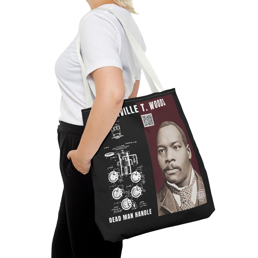 Granville T. Woods Historical Portrait Black Tote Bag (Trans/Brown Block)