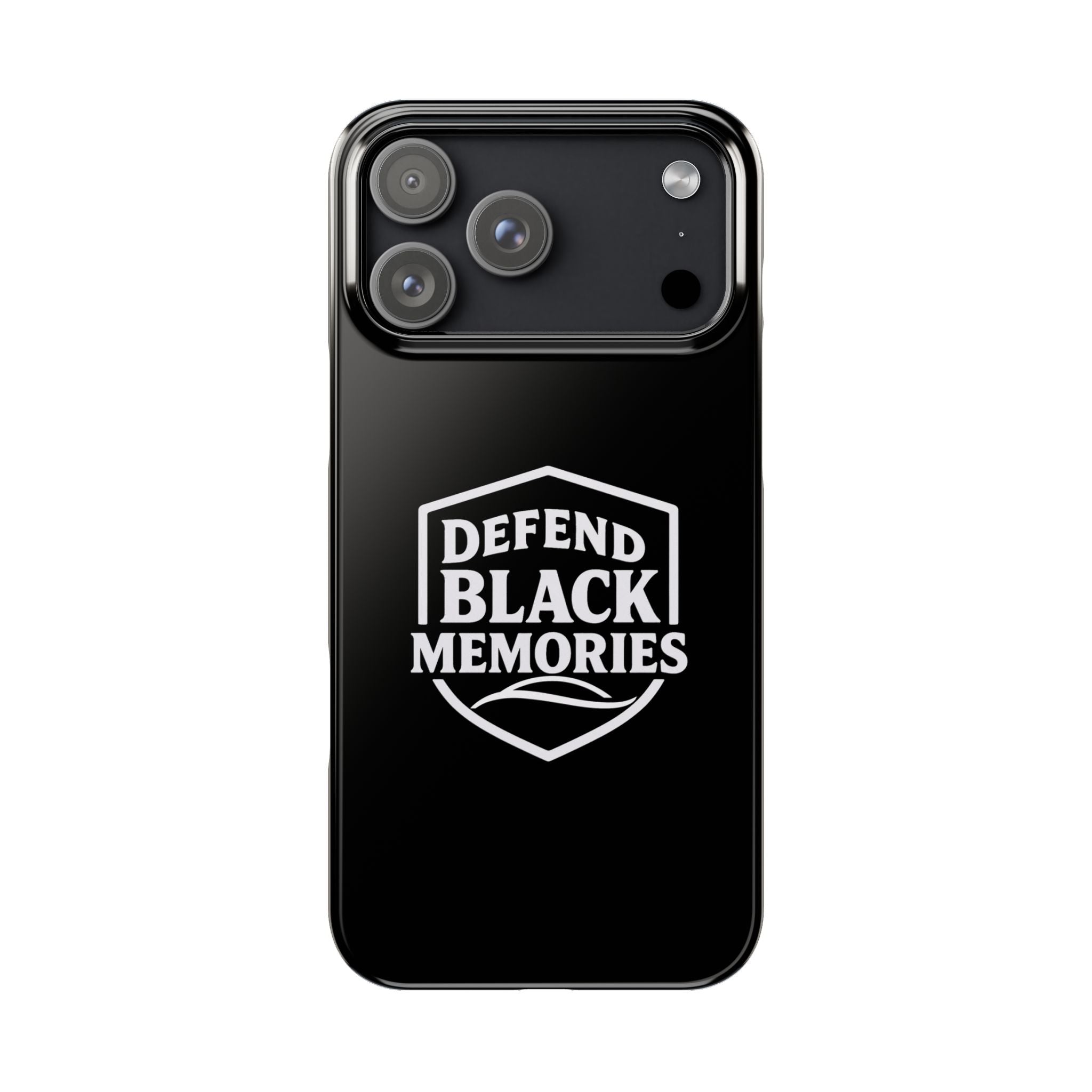 Defend Black Memories Slim Phone Case — Black Shield Typography Protective Cover