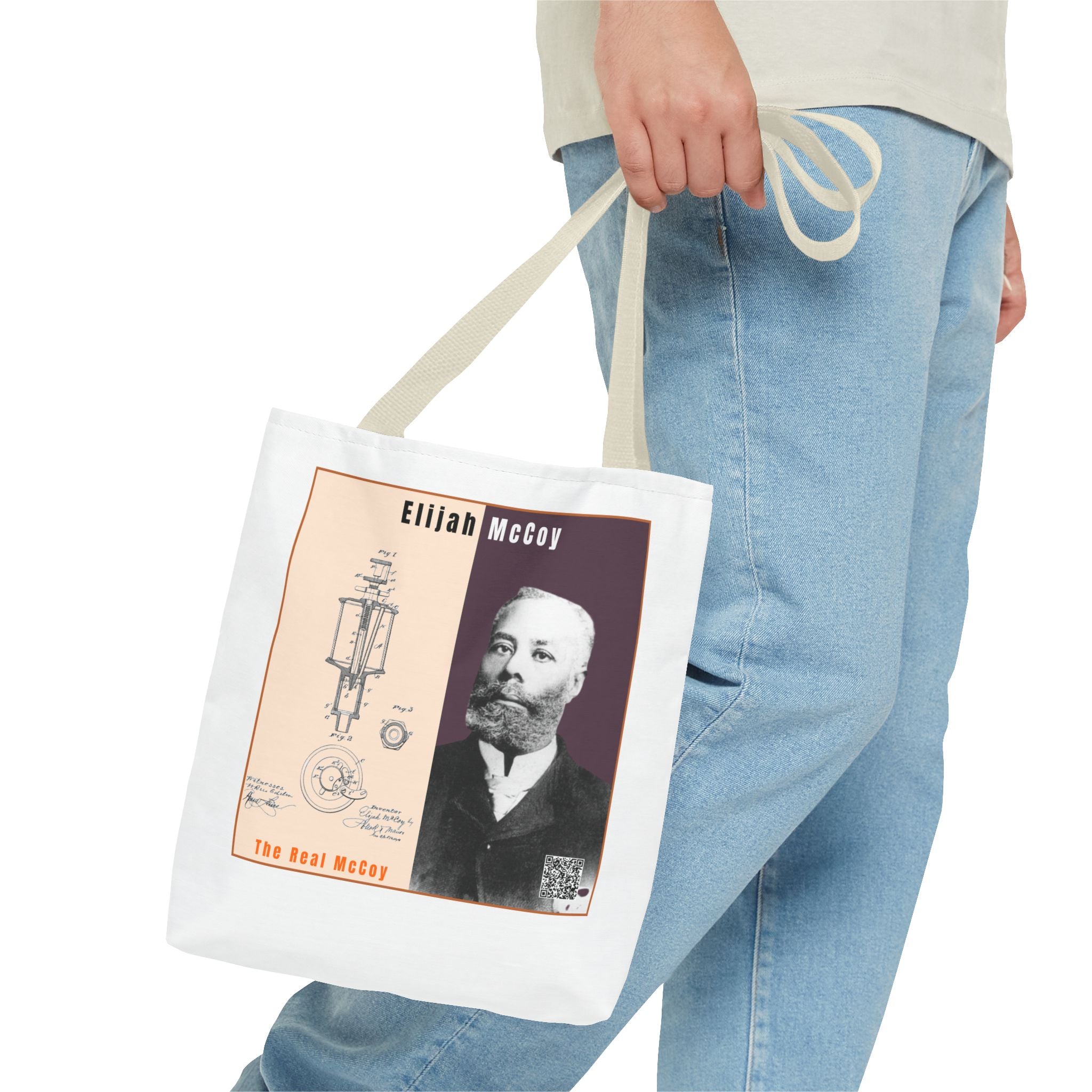Defend Black Memories: Elijah McCoy Historical Portrait AOP Tote Bag