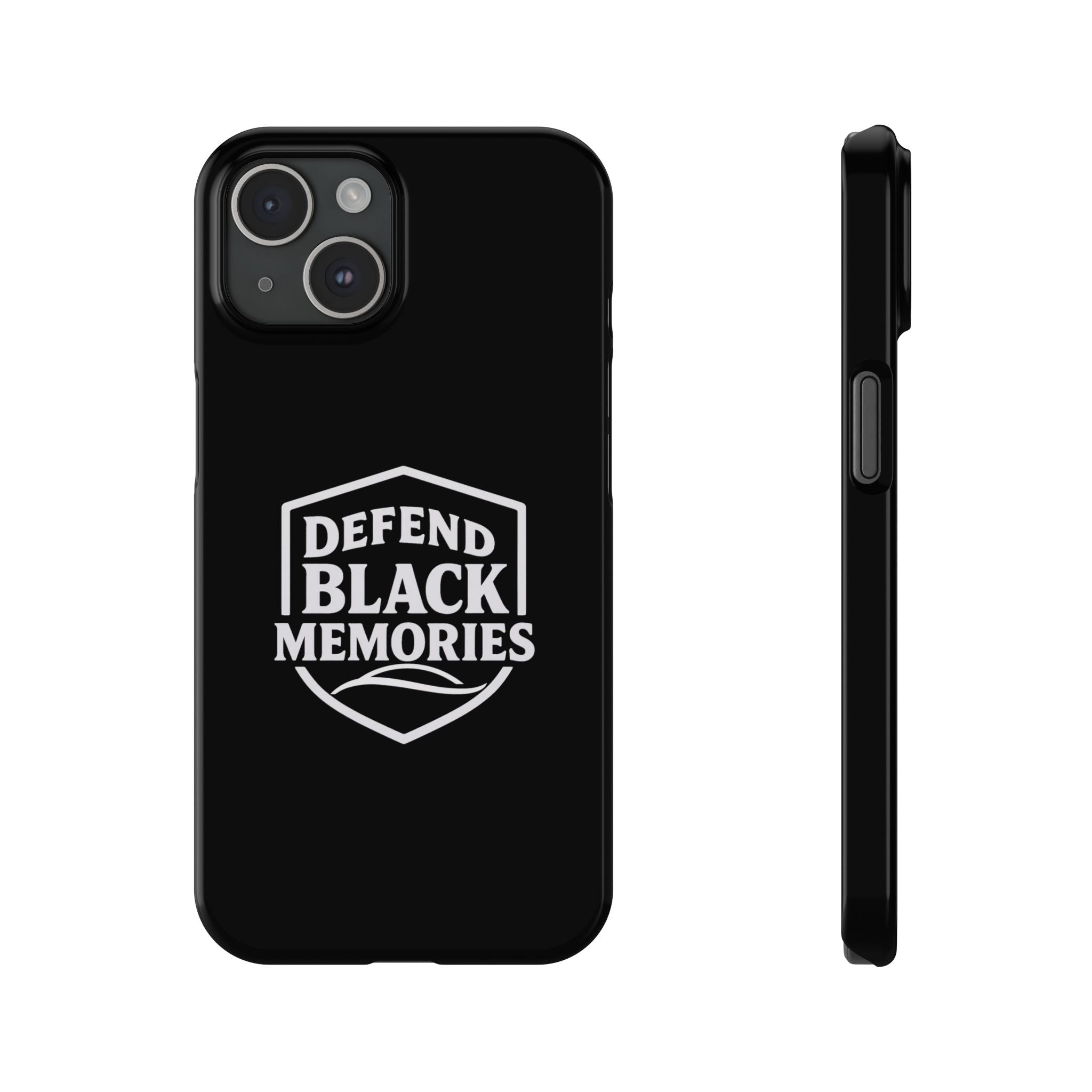 Defend Black Memories Slim Phone Case — Black Shield Typography Protective Cover
