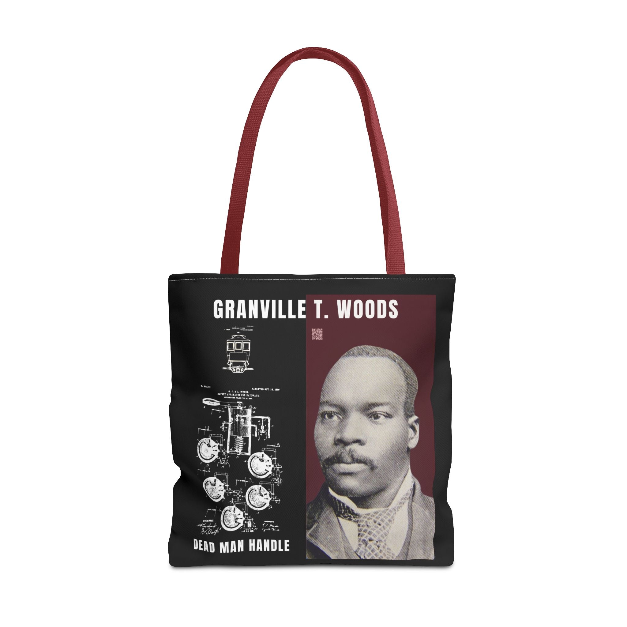 Granville T. Woods Historical Portrait Black Tote Bag (Trans/Brown Block)