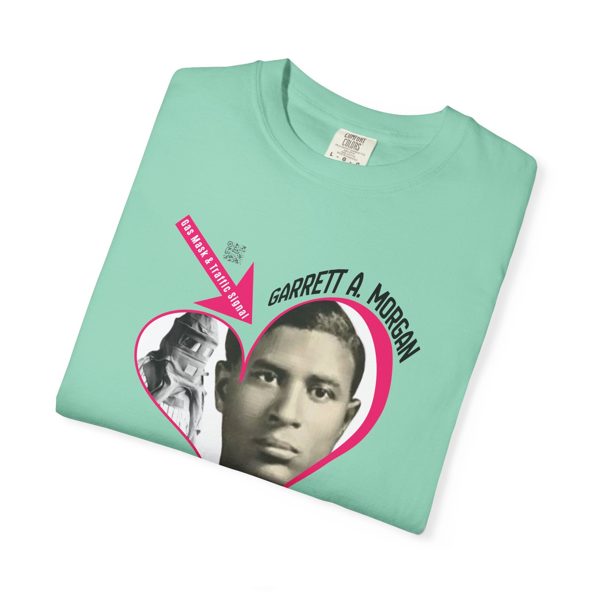 Garrett A. Morgan Oversize Heart Tribute Tee — Inventor of Traffic Signal & Gas Mask with QR Bio