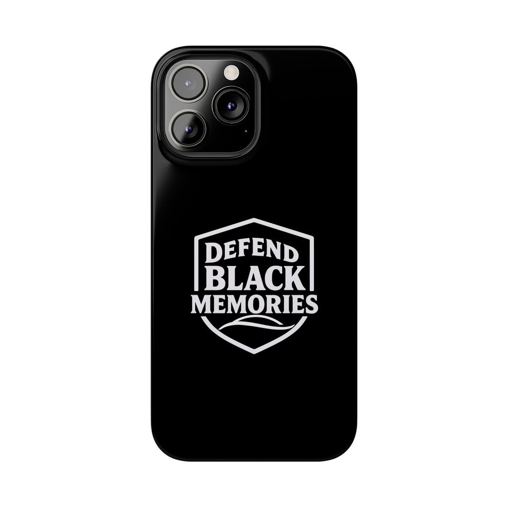 Defend Black Memories Slim Phone Case — Black Shield Typography Protective Cover