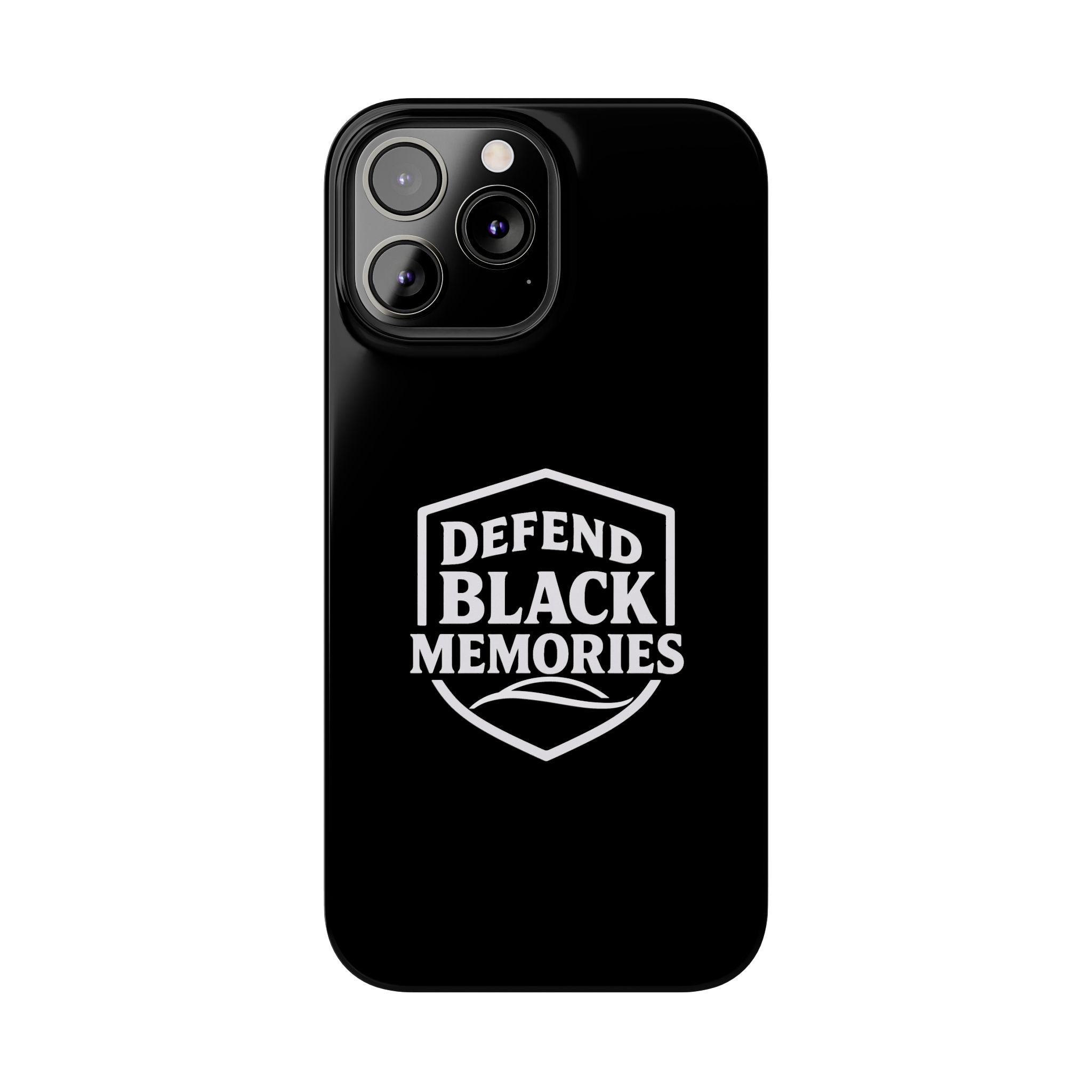 Defend Black Memories Slim Phone Case — Black Shield Typography Protective Cover