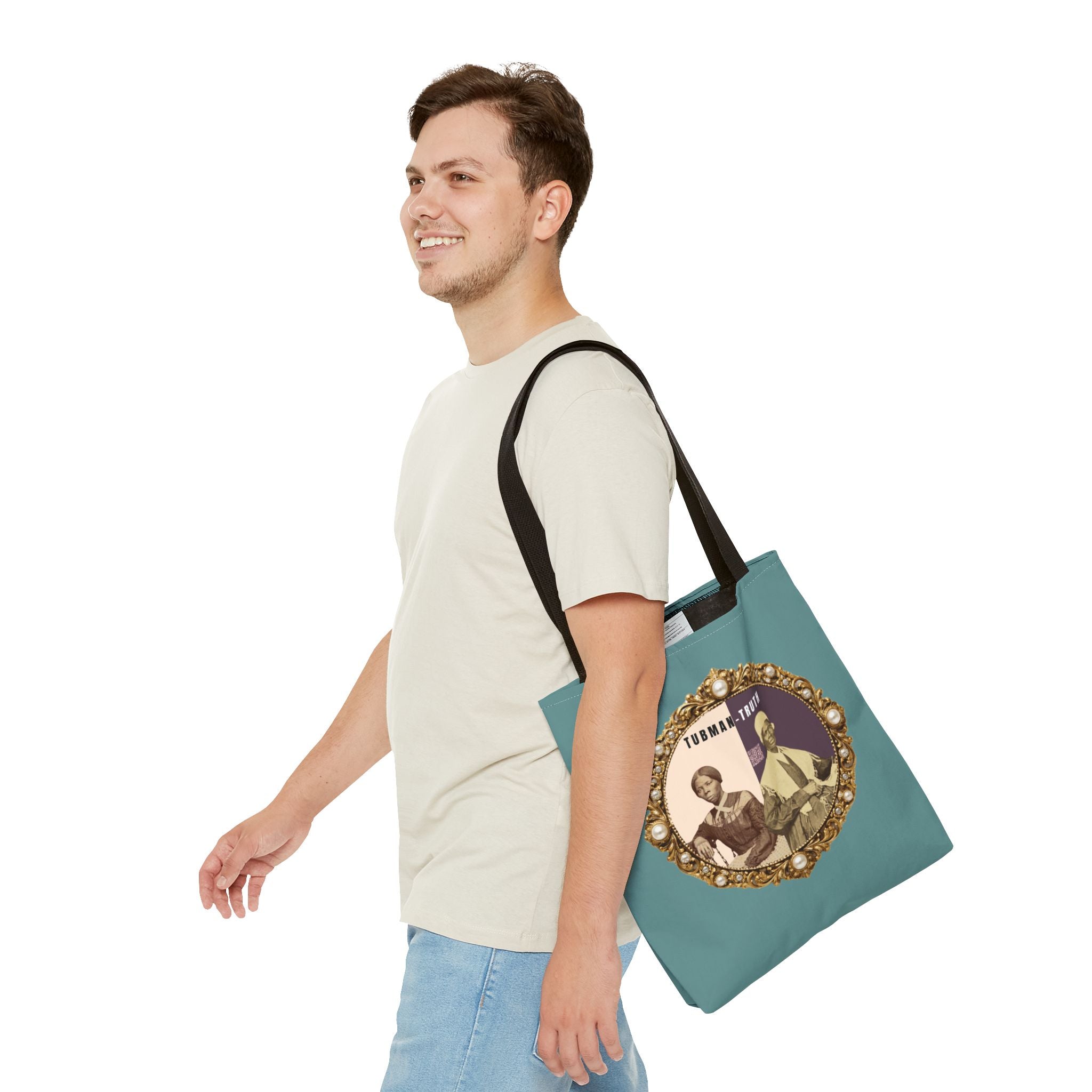 Tubman-Truth Brooch Graphic Tote Bag (Dark Teal)