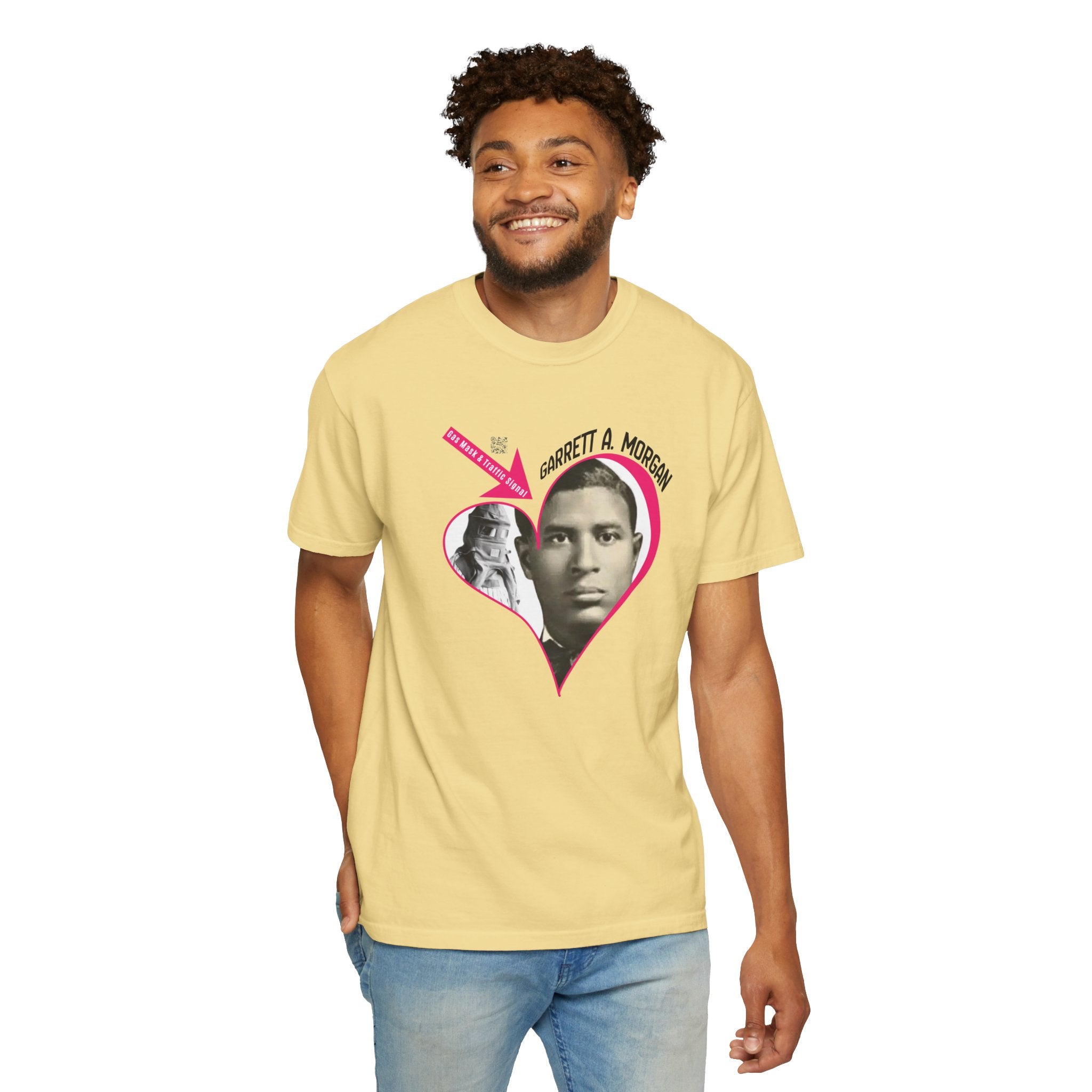 Garrett A. Morgan Oversize Heart Tribute Tee — Inventor of Traffic Signal & Gas Mask with QR Bio