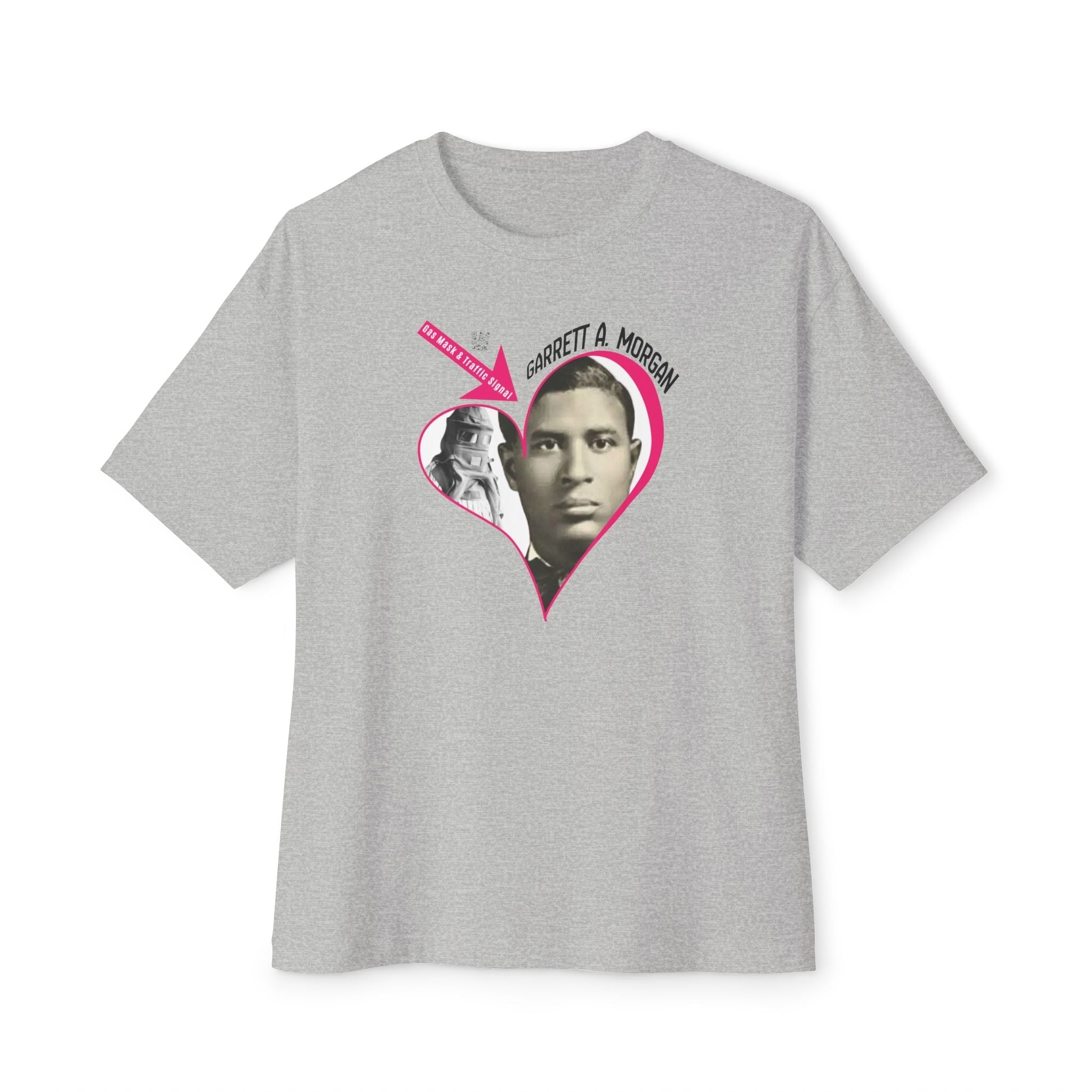 Garrett A. Morgan Oversize Heart Tribute Tee — Inventor of Traffic Signal & Gas Mask with QR Bio