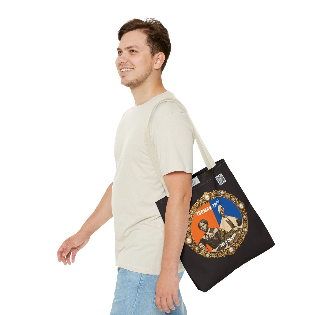 Tubman-Truth Brooch Graphic Tote Bag (Black)