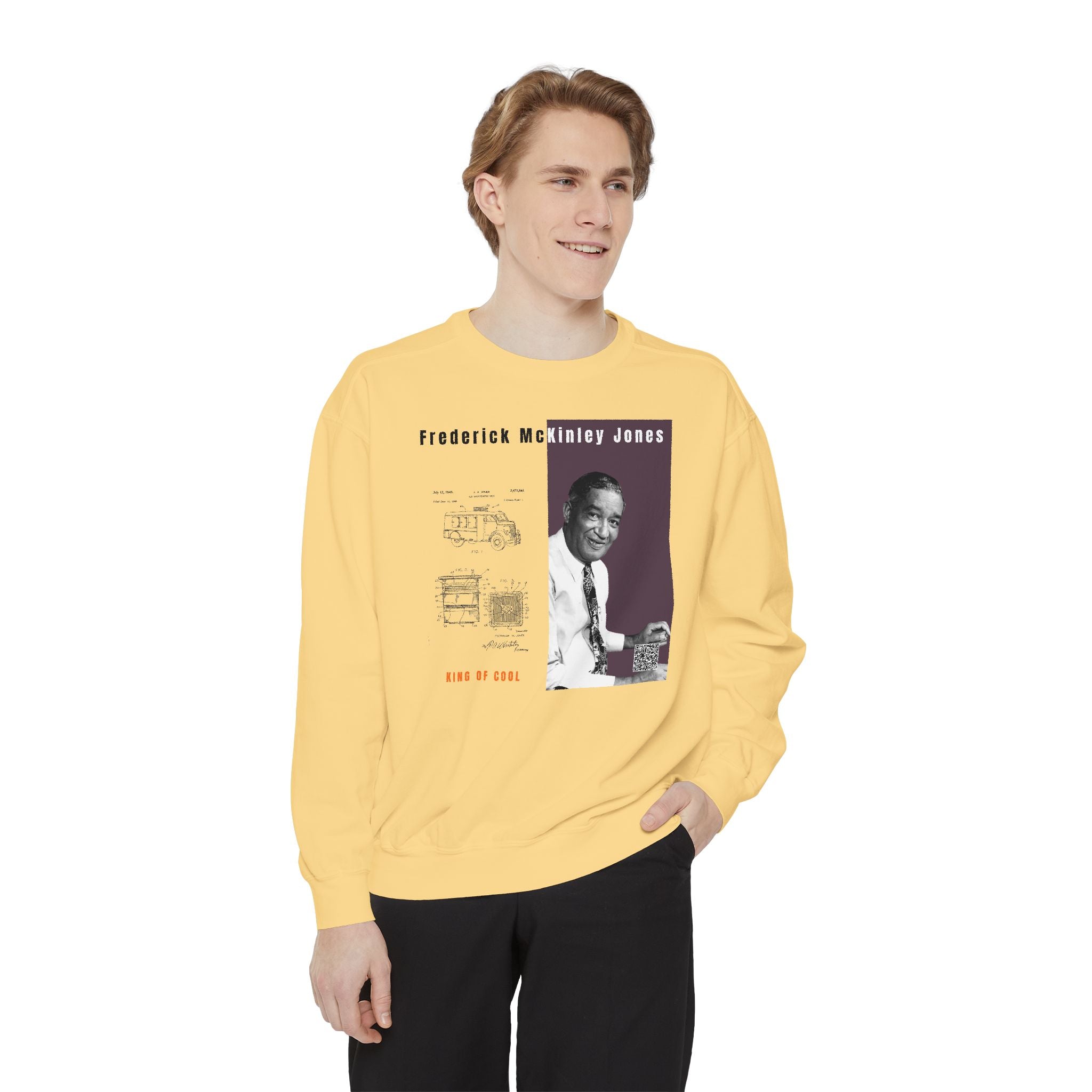 Defend Black Memories:  Frederick McKinley Jones Unisex, Garment-Dyed Tribute Sweatshirt