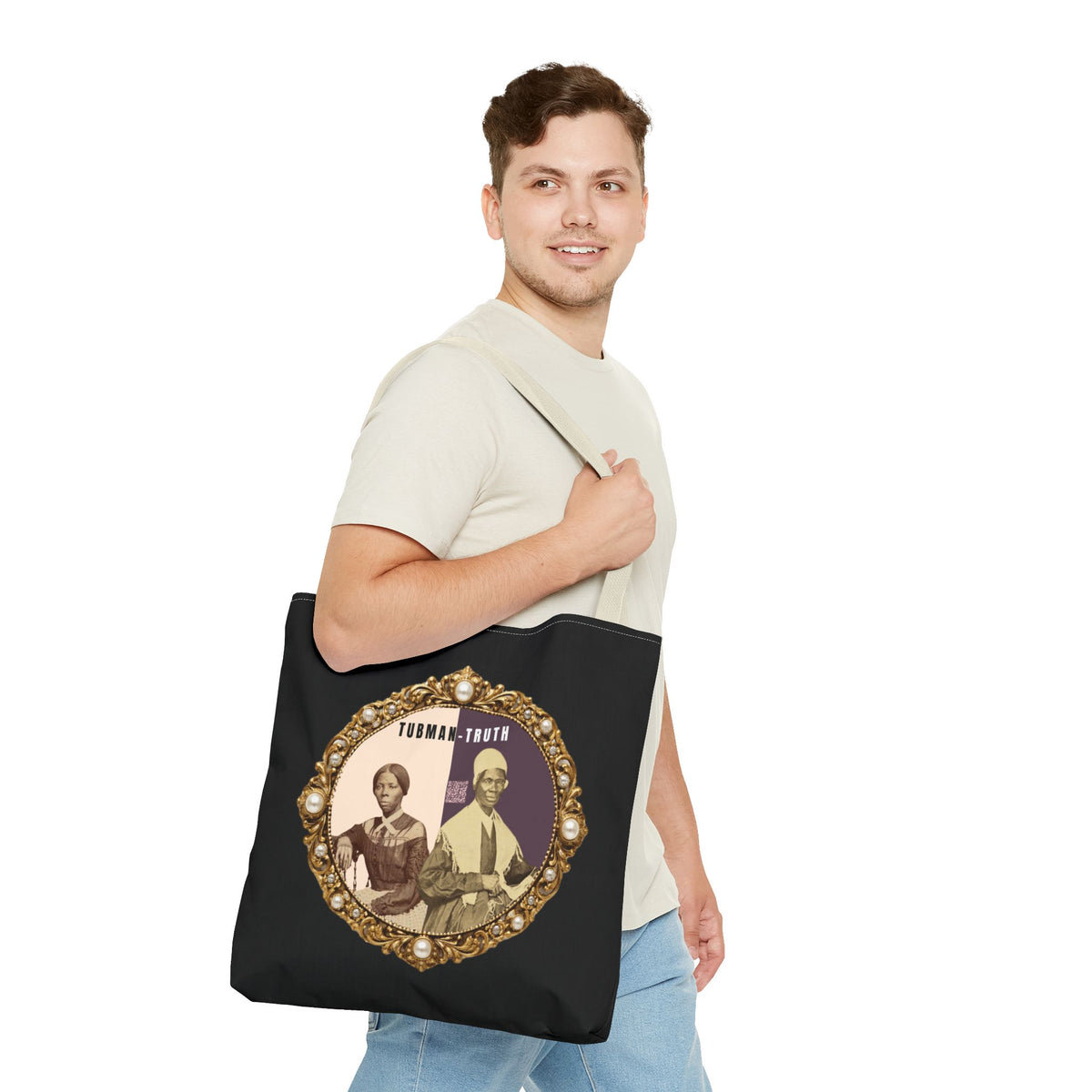 Tubman-Truth Brooch Graphic Tote Bag (Black)