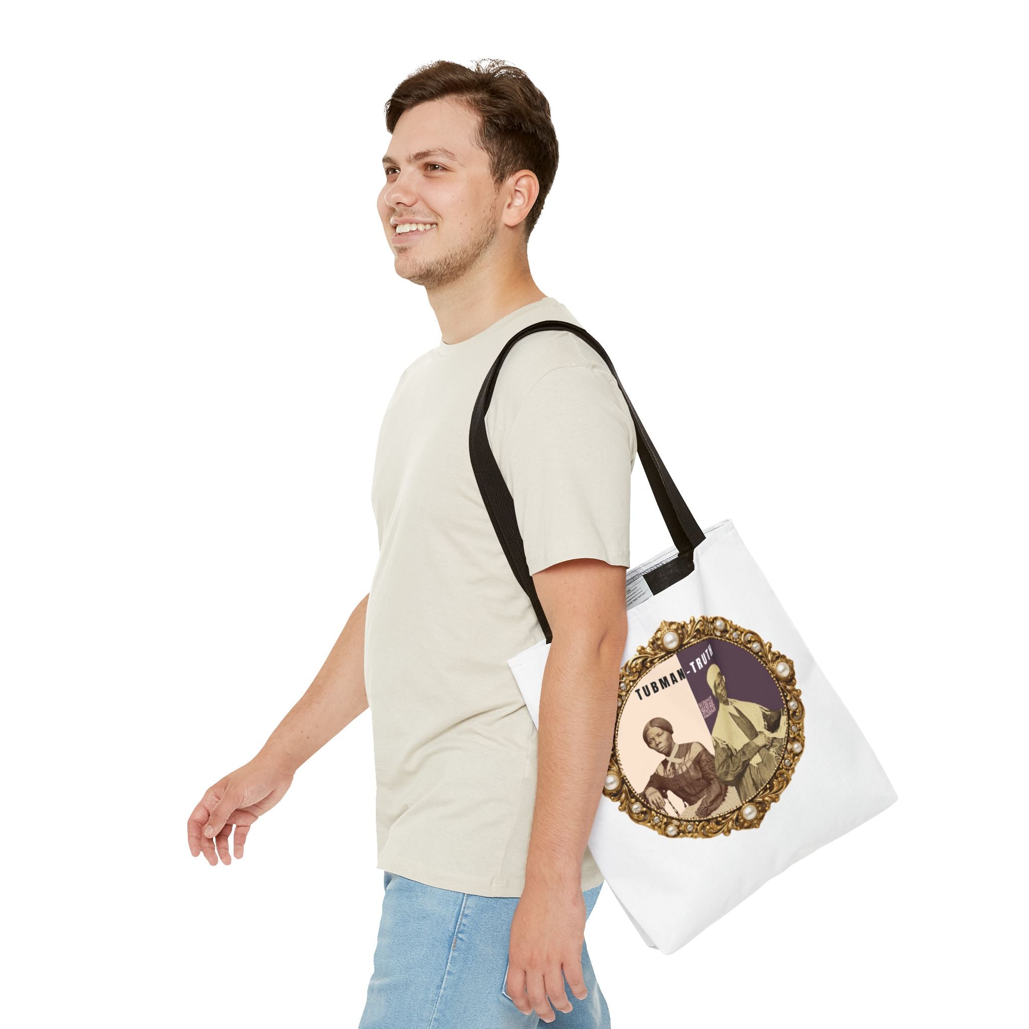 Tubman-Truth Brooch Graphic Tote Bag (White)