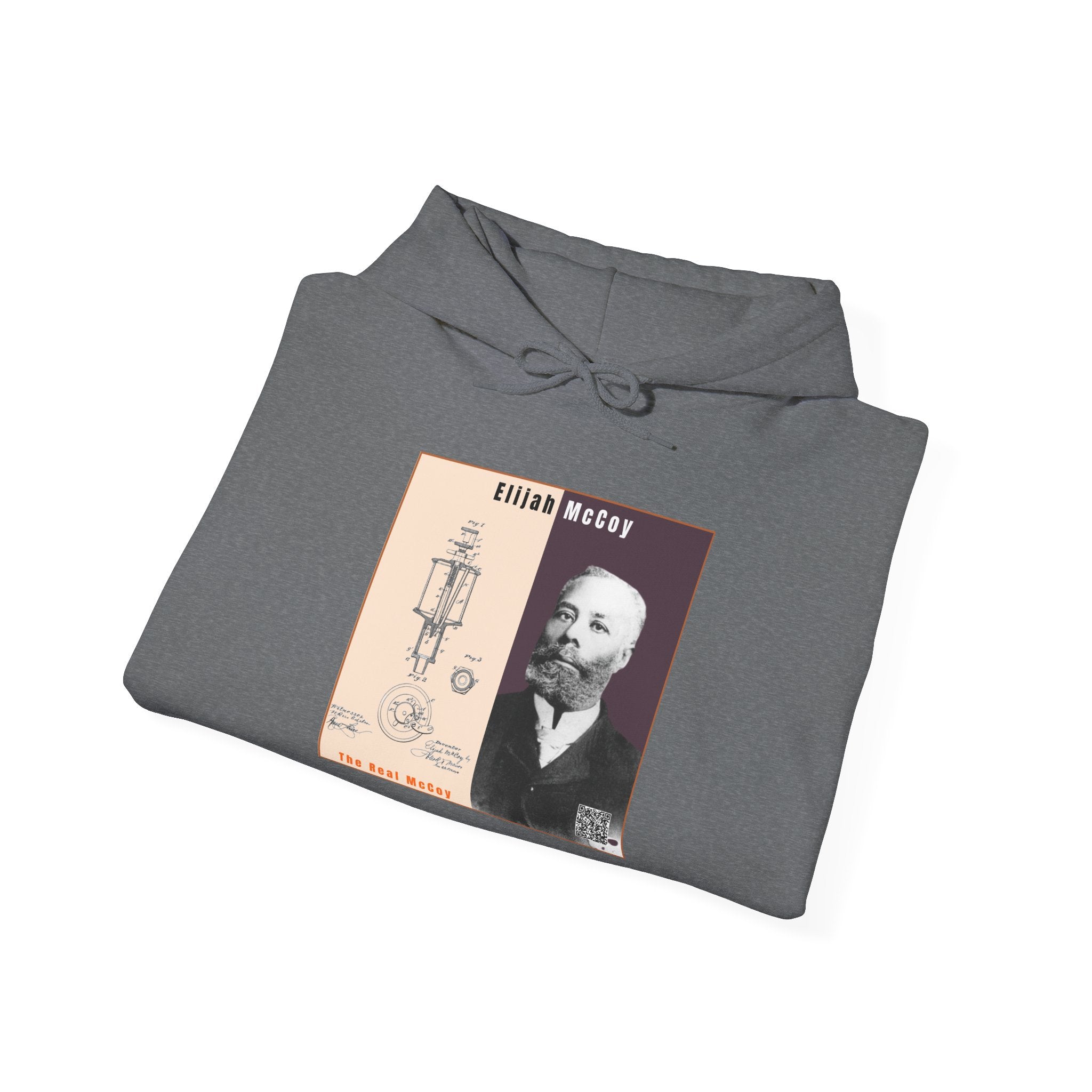 Defend Black Memories: Elijah McCoy Historical Black Portrait Big Back Logo Hoodie