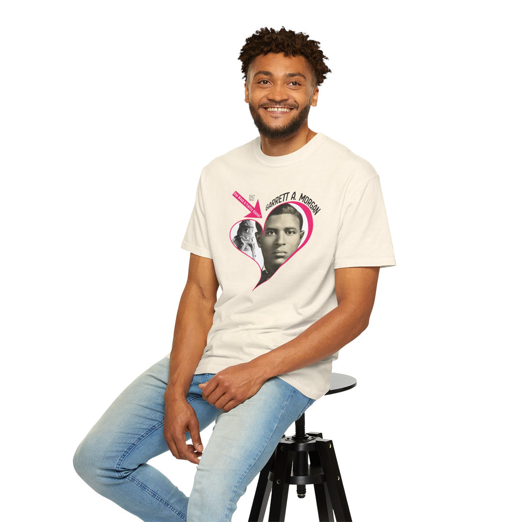 Garrett A. Morgan Oversize Heart Tribute Tee — Inventor of Traffic Signal & Gas Mask with QR Bio