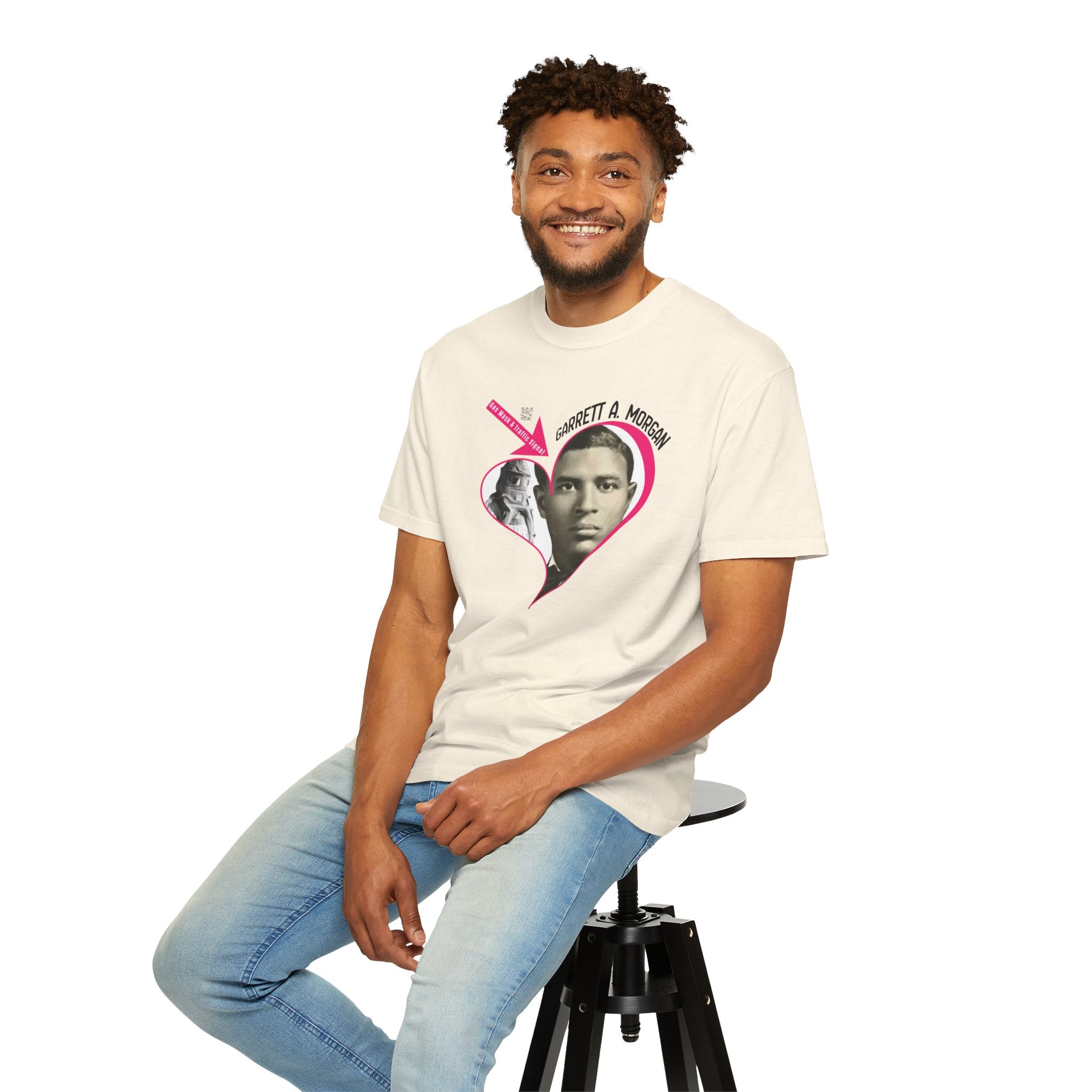 Garrett A. Morgan Oversize Heart Tribute Tee — Inventor of Traffic Signal & Gas Mask with QR Bio