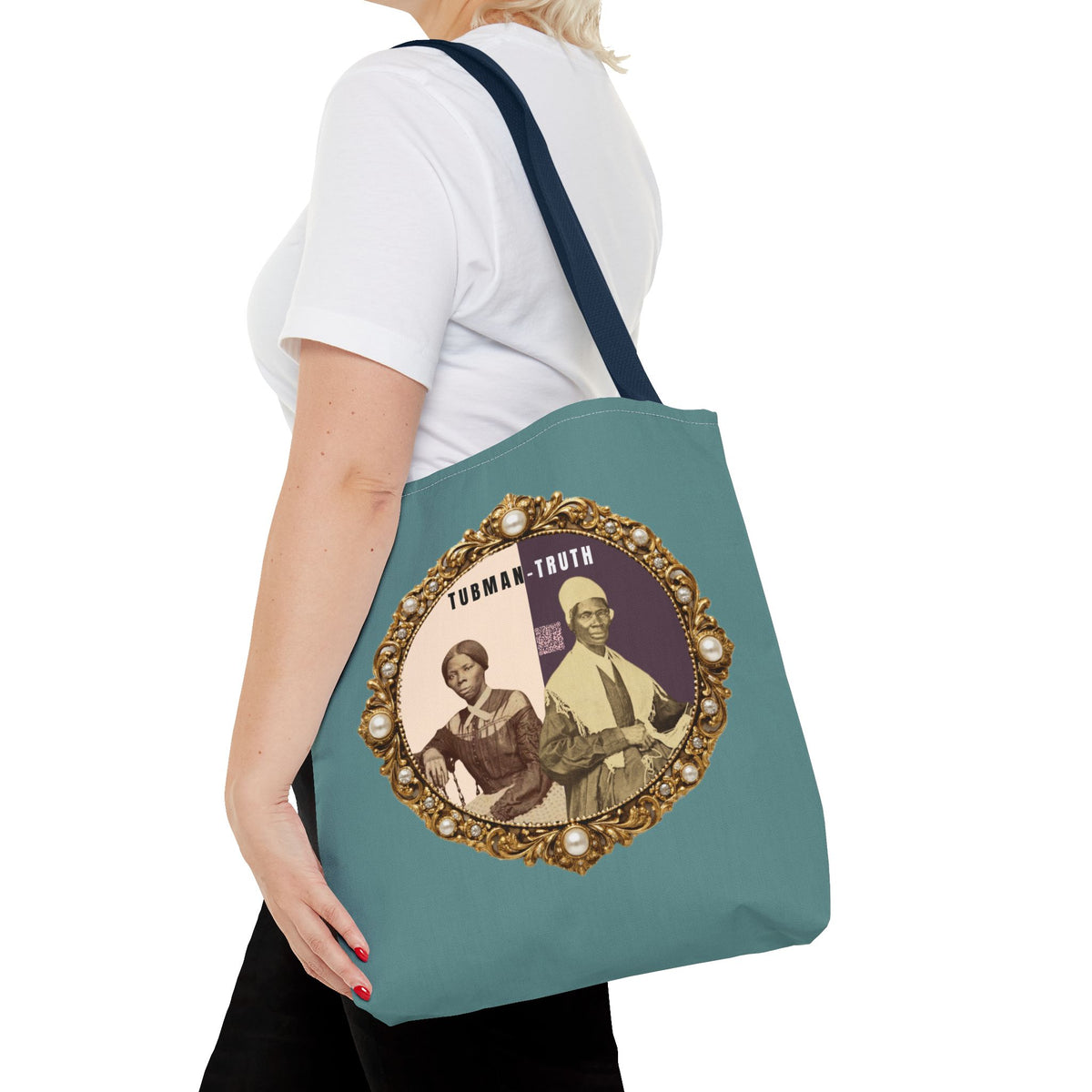 Tubman-Truth Brooch Graphic Tote Bag (Dark Teal)