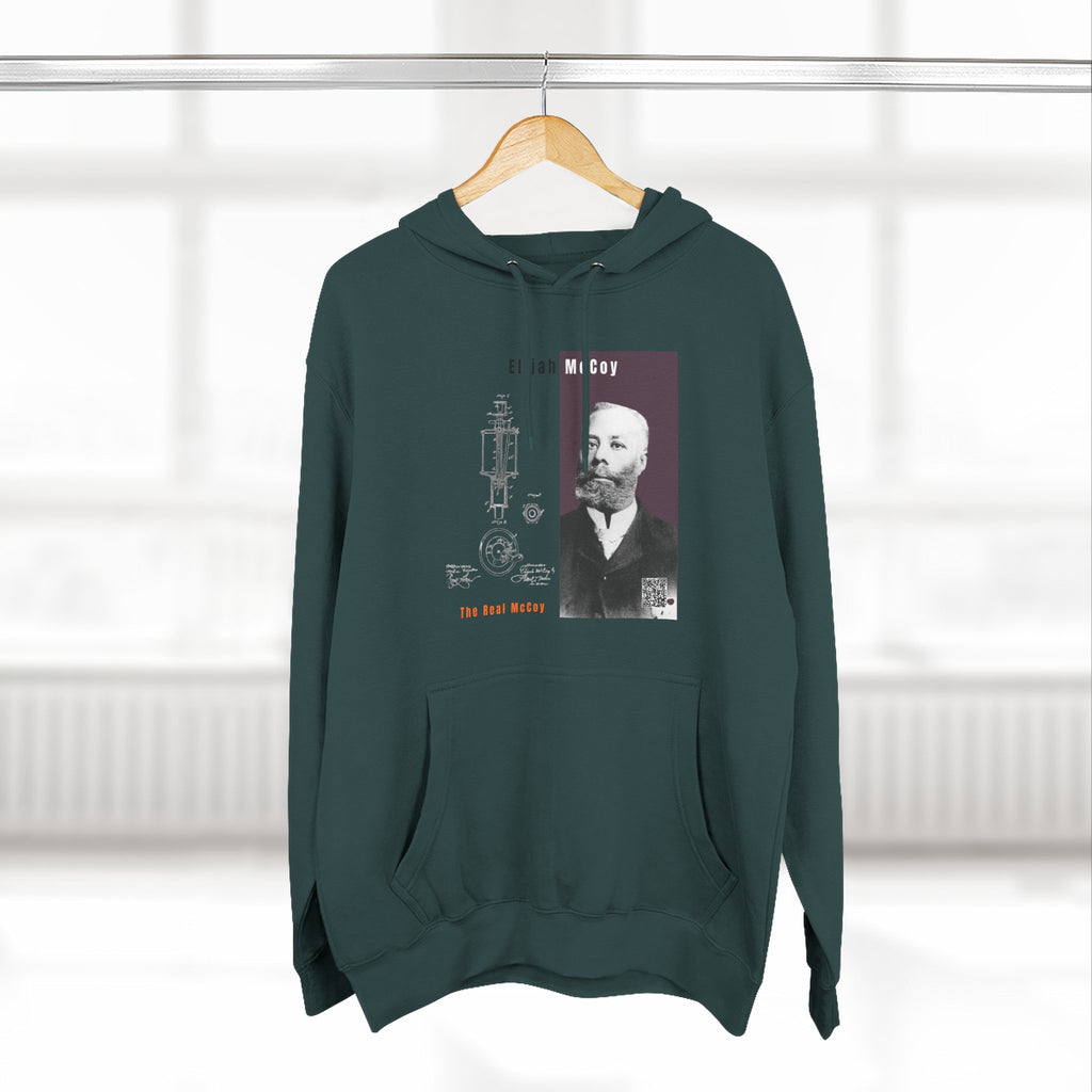 Defend Black Memories: Elijah McCoy Three-Panel Design Hoodie-Historic Black Portrait Pullover