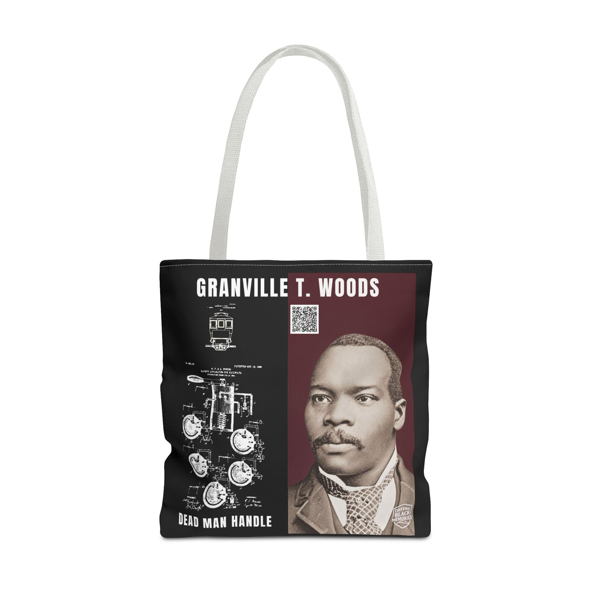 Granville T. Woods Historical Portrait Black Tote Bag (Trans/Brown Block)